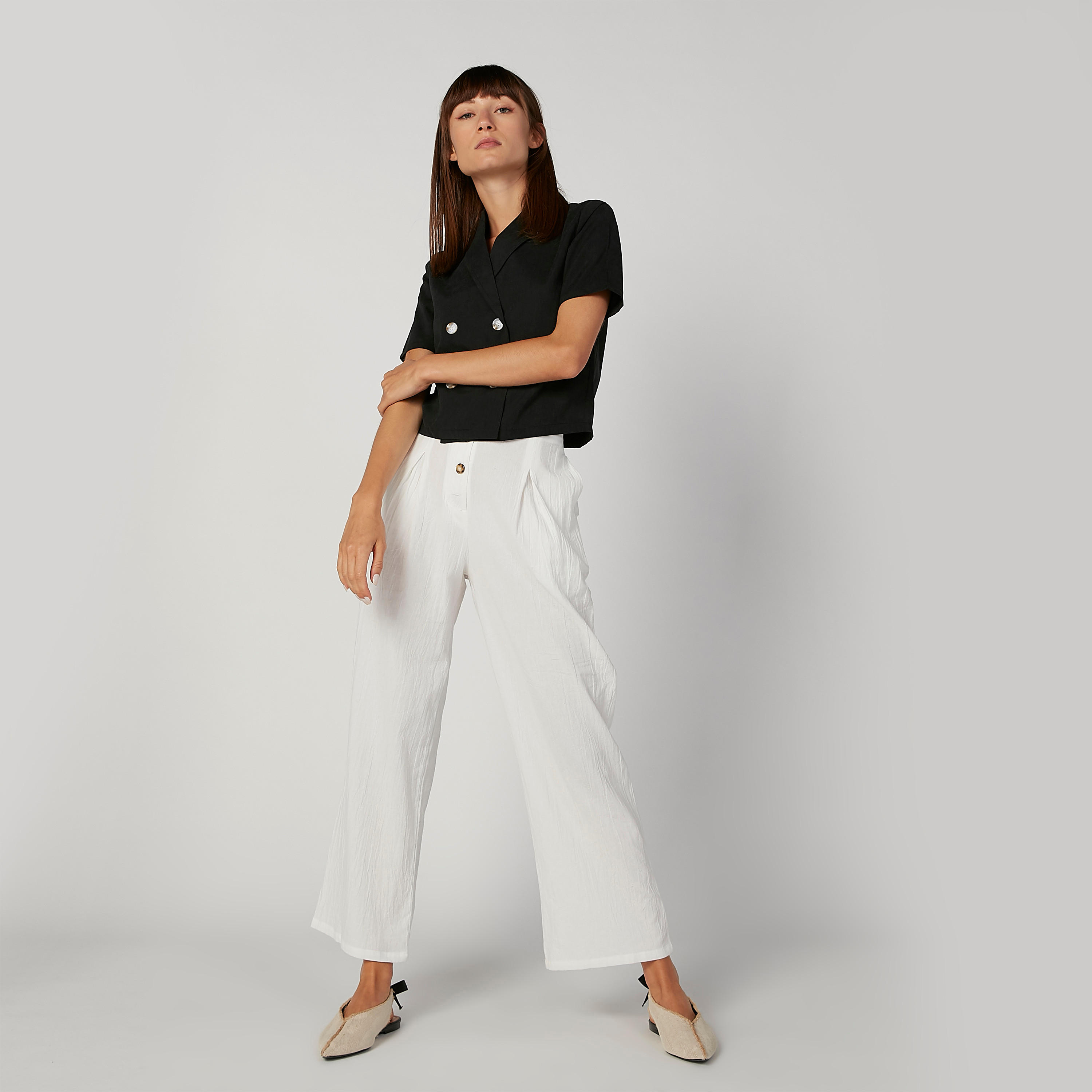 Full Length Textured Mid Waist Pants with Pocket Detail-women-clothing-bottoms-trousers-image-2