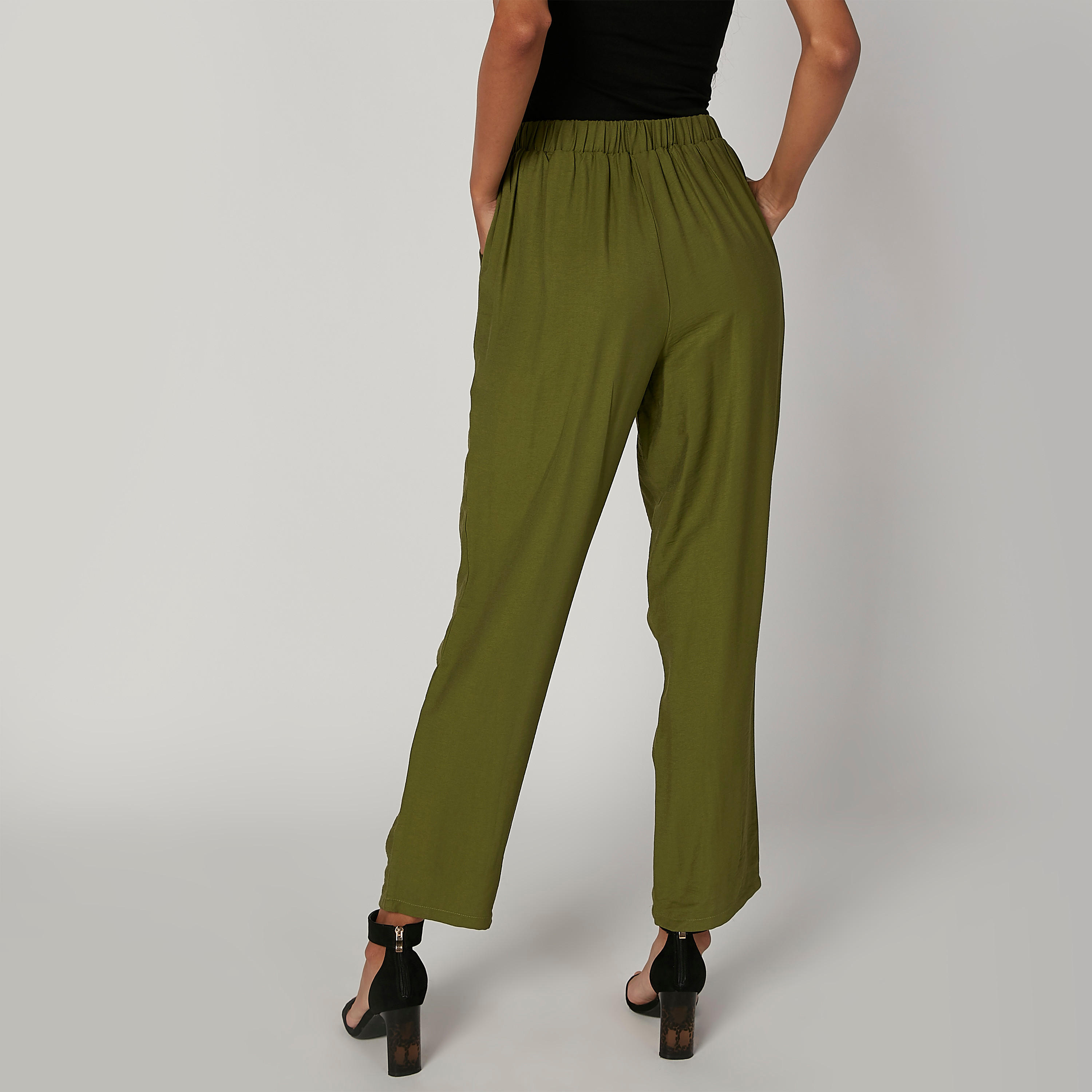بنطلون سادة بخصر متوسط الارتفاع وجيوب وأربطة-women-clothing-bottoms-trousers-image-2