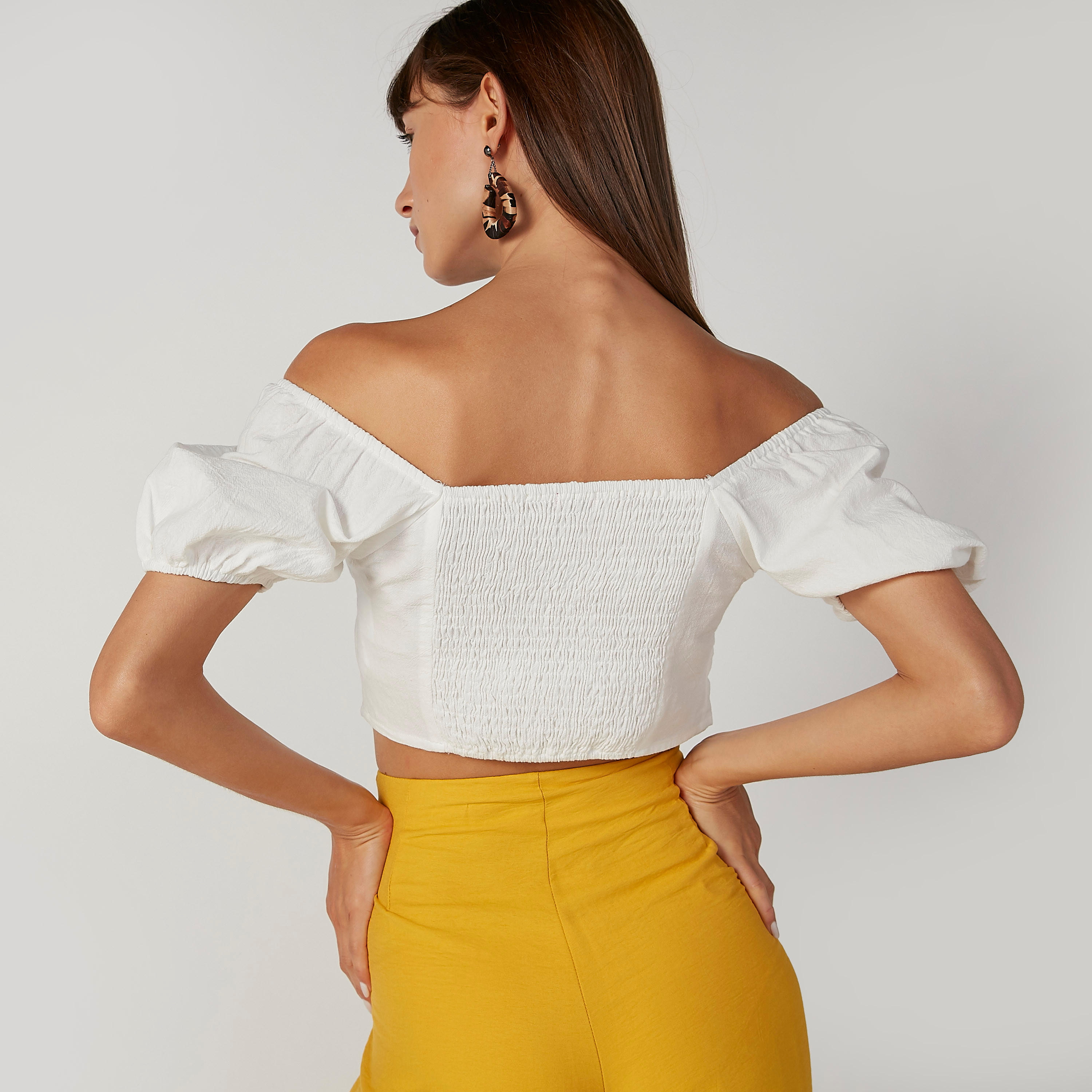 Slim Fit Plain Crop Top with Bardot Neck and Short Sleeves-women-clothing-shirtsandblouses-blouses-image-2