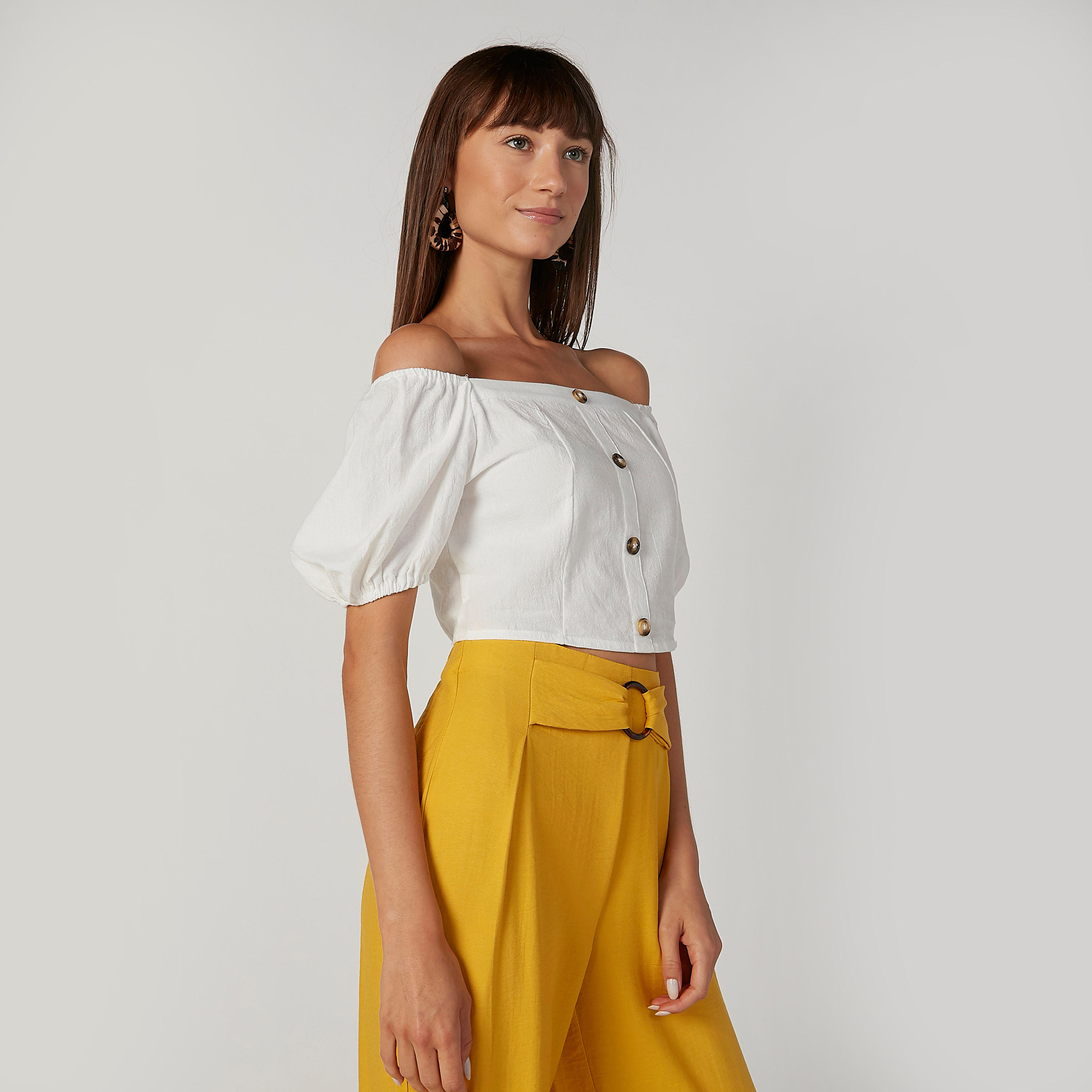 Slim Fit Plain Crop Top with Bardot Neck and Short Sleeves-women-clothing-shirtsandblouses-blouses-image-3