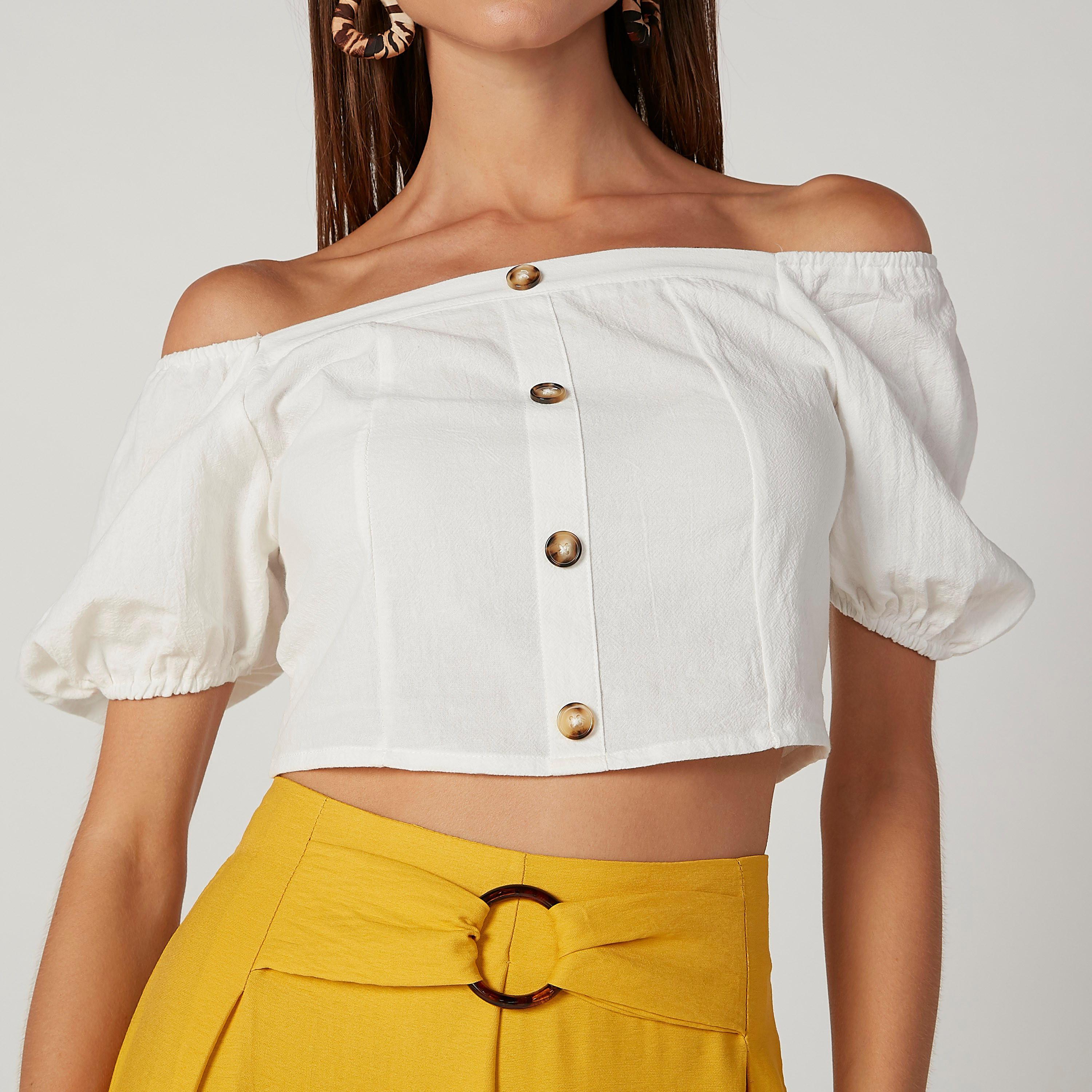 Slim Fit Plain Crop Top with Bardot Neck and Short Sleeves-women-clothing-shirtsandblouses-blouses-image-5