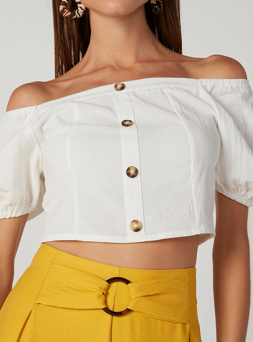 Slim Fit Plain Crop Top with Bardot Neck and Short Sleeves-women-clothing-shirtsandblouses-blouses-image-5