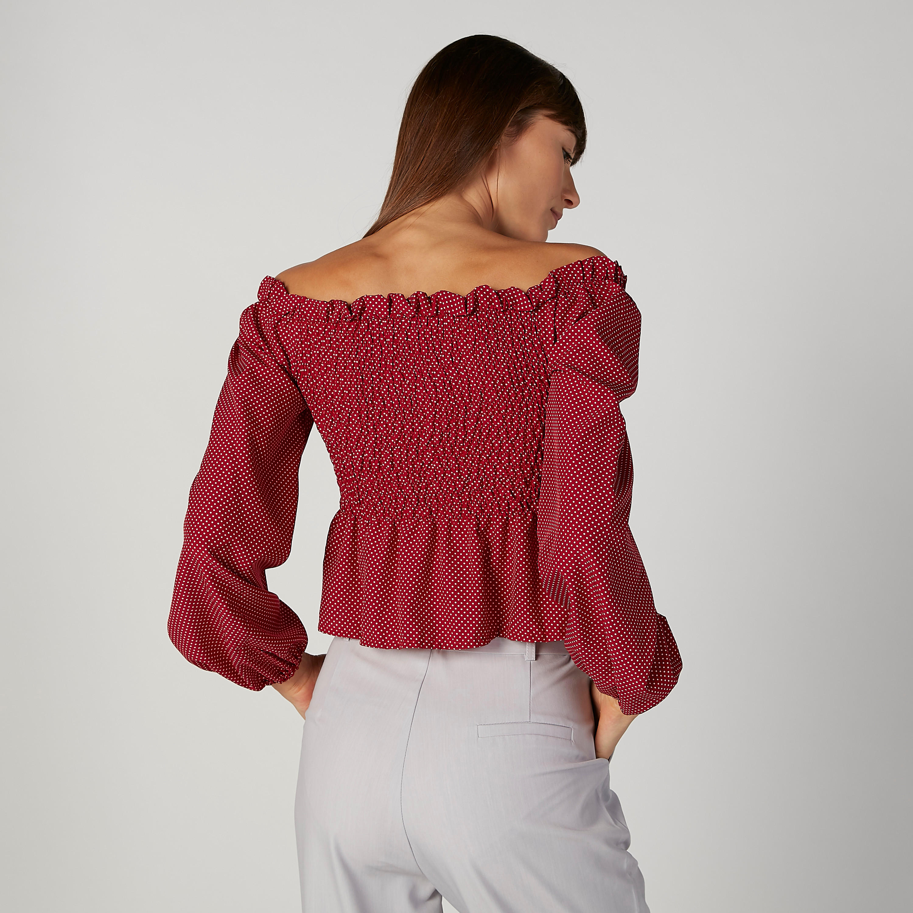 بلوزة سليم بياقة طوق وأكمام بيشوب وطبعات-women-clothing-shirtsandblouses-blouses-image-2
