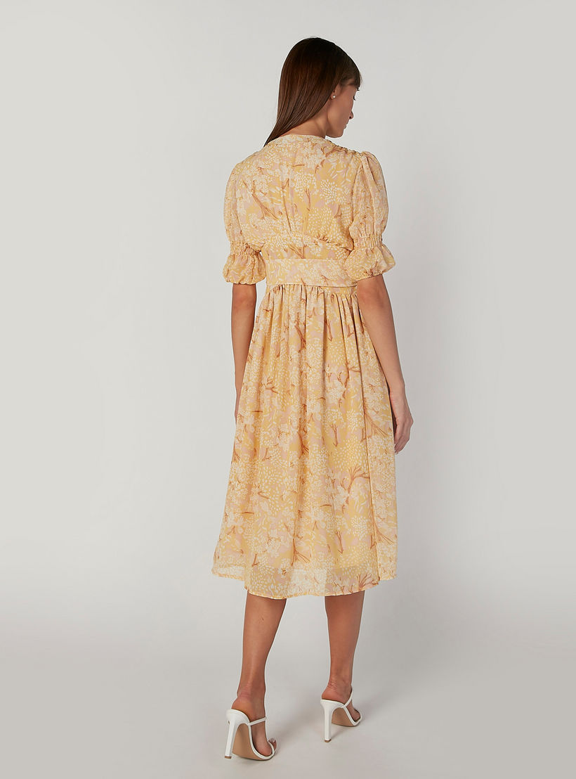 فستان ميدي بياقة V وأكمام قصيرة وطبعات زهرية-women-clothing-dresses-image-2