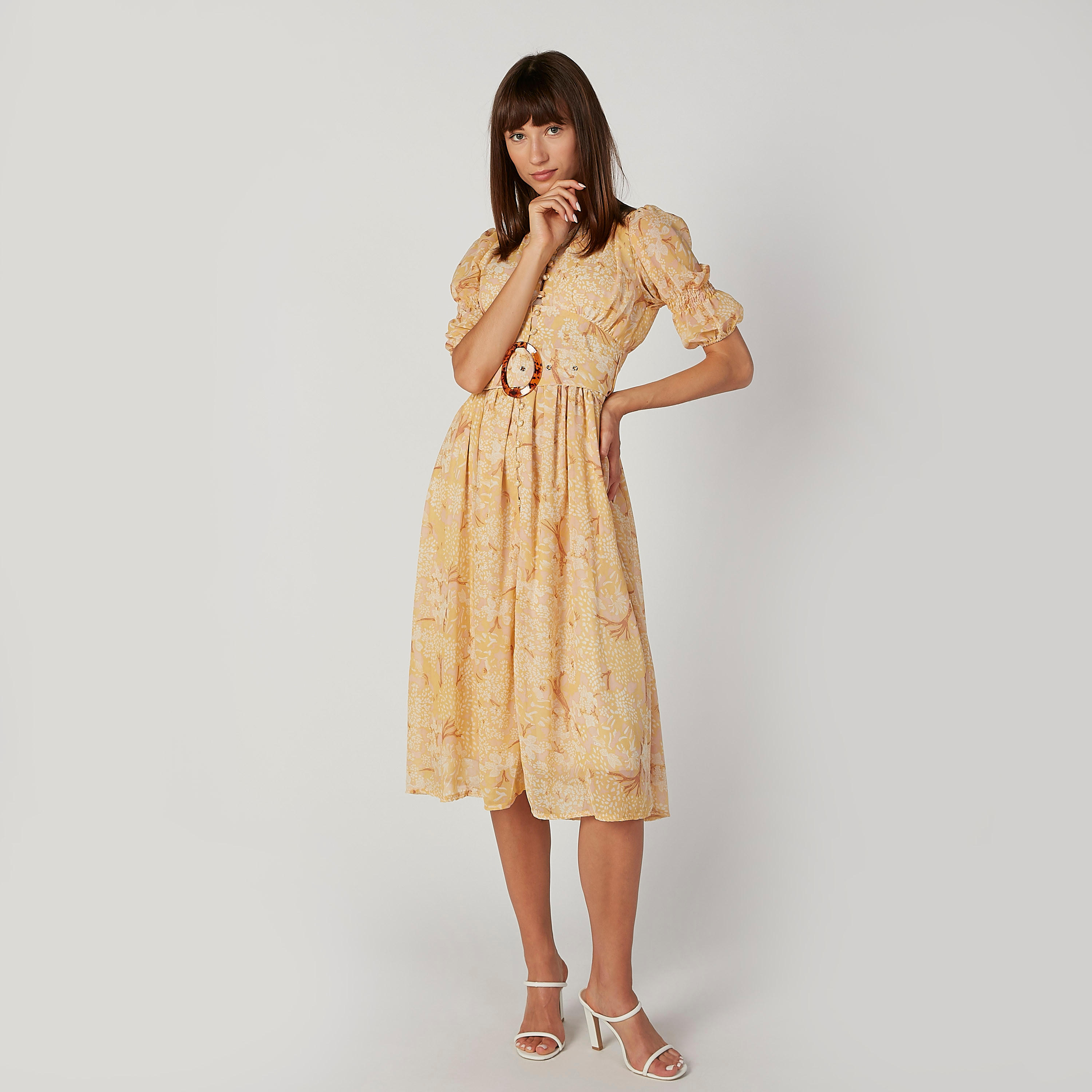 فستان ميدي بياقة V وأكمام قصيرة وطبعات زهرية-women-clothing-dresses-image-3