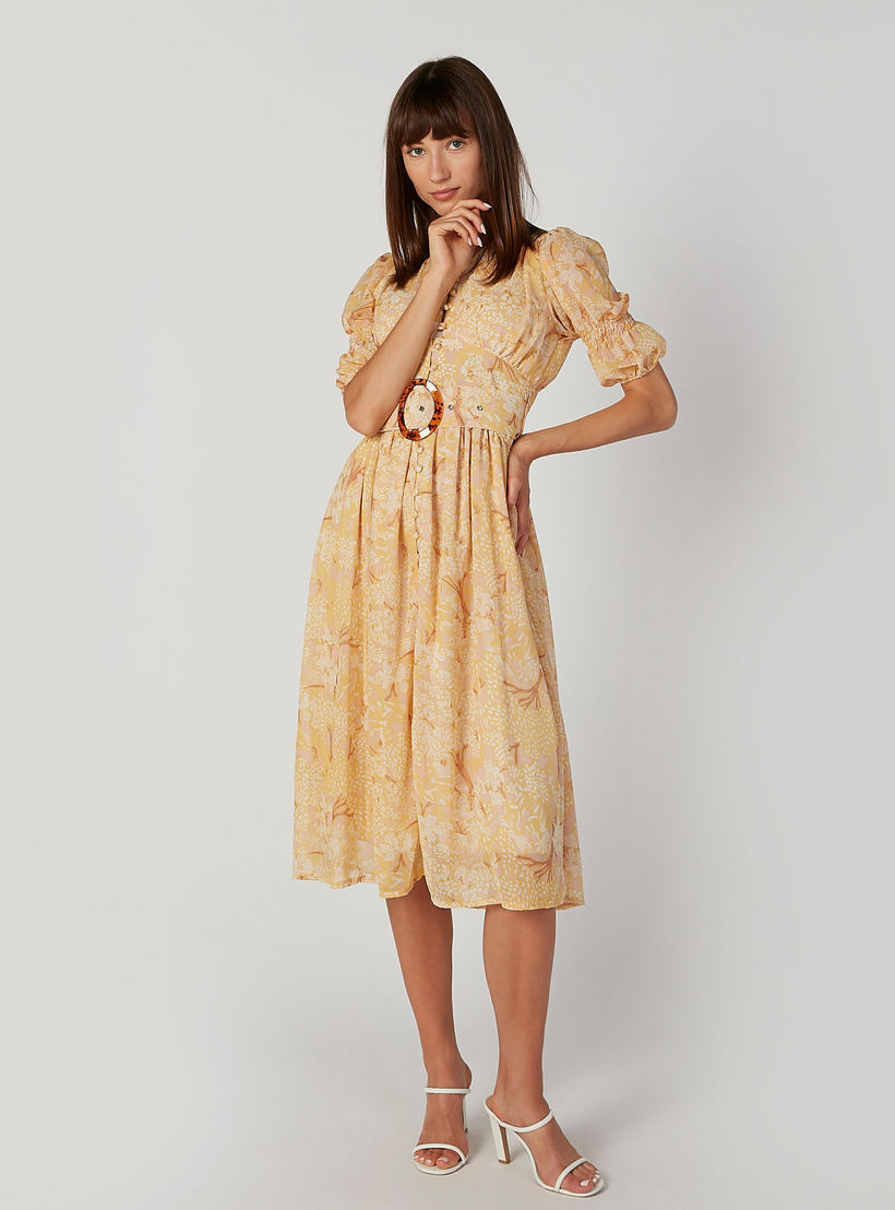 فستان ميدي بياقة V وأكمام قصيرة وطبعات زهرية-women-clothing-dresses-image-3