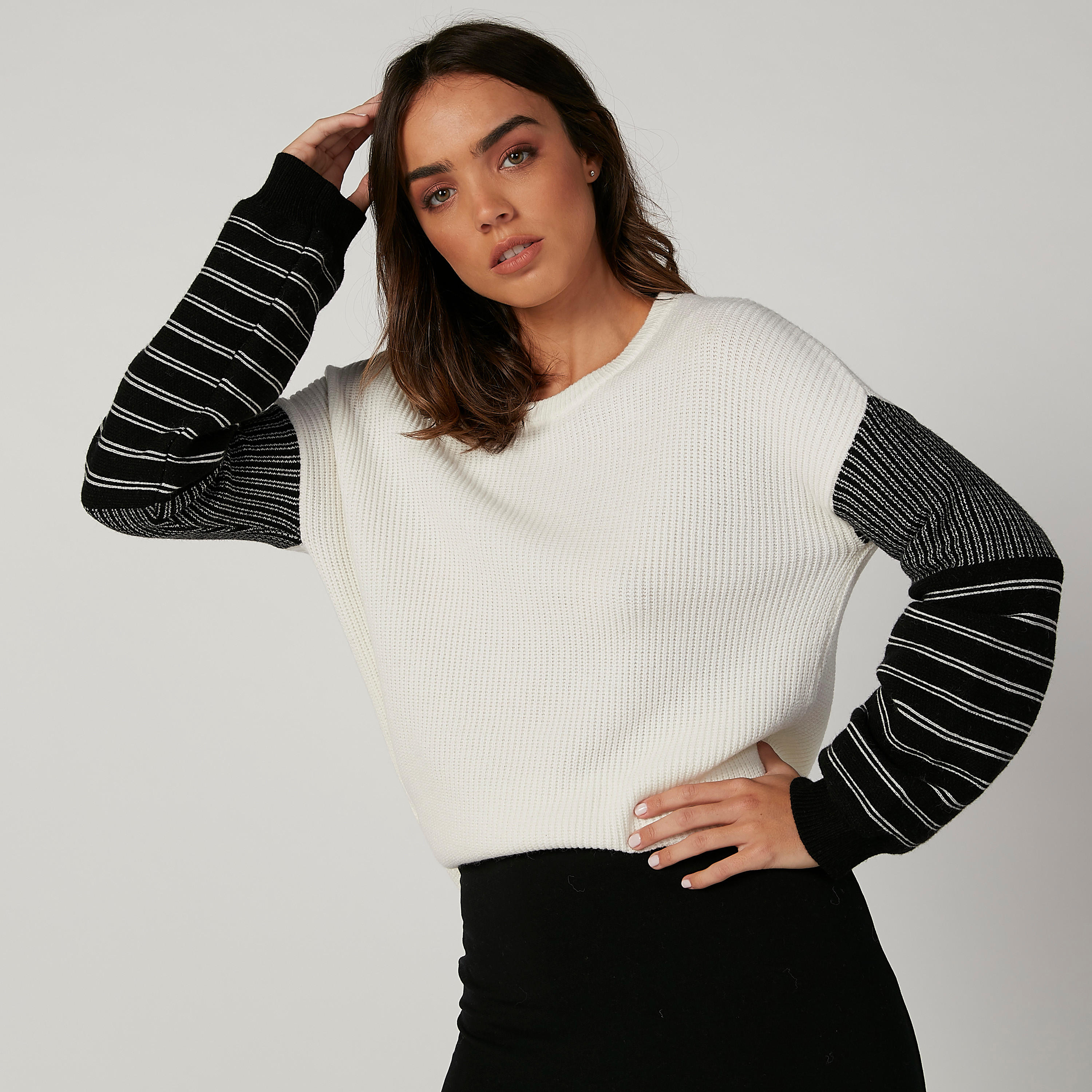 كنزة بارزة الملمس بياقة مستديرة وأكمام طويلة-women-clothing-cardigansandjumpers-jumpers-image-3