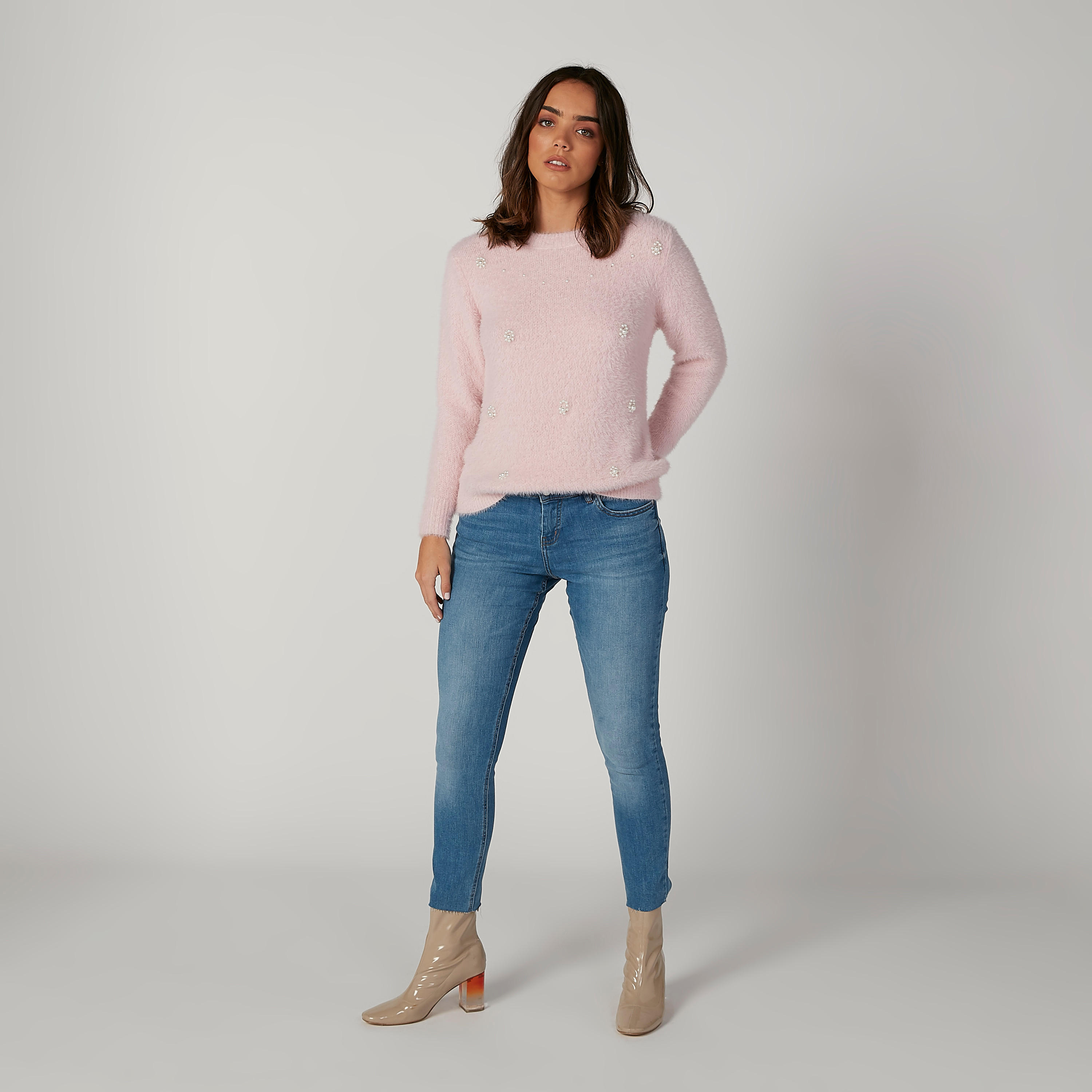 سويتر بياقة مستديرة وأكمام طويلة وتفاصيل لؤلؤ-women-clothing-cardigansandjumpers-jumpers-image-2