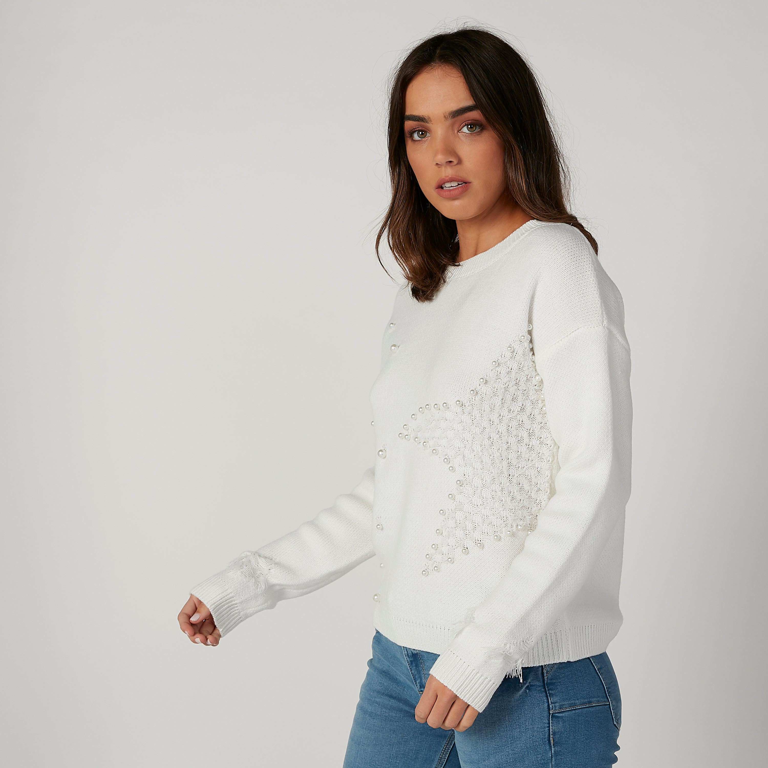 كنزة بارزة الملمس بياقة مستديرة وتفاصيل لؤلؤ-women-clothing-cardigansandjumpers-jumpers-image-3
