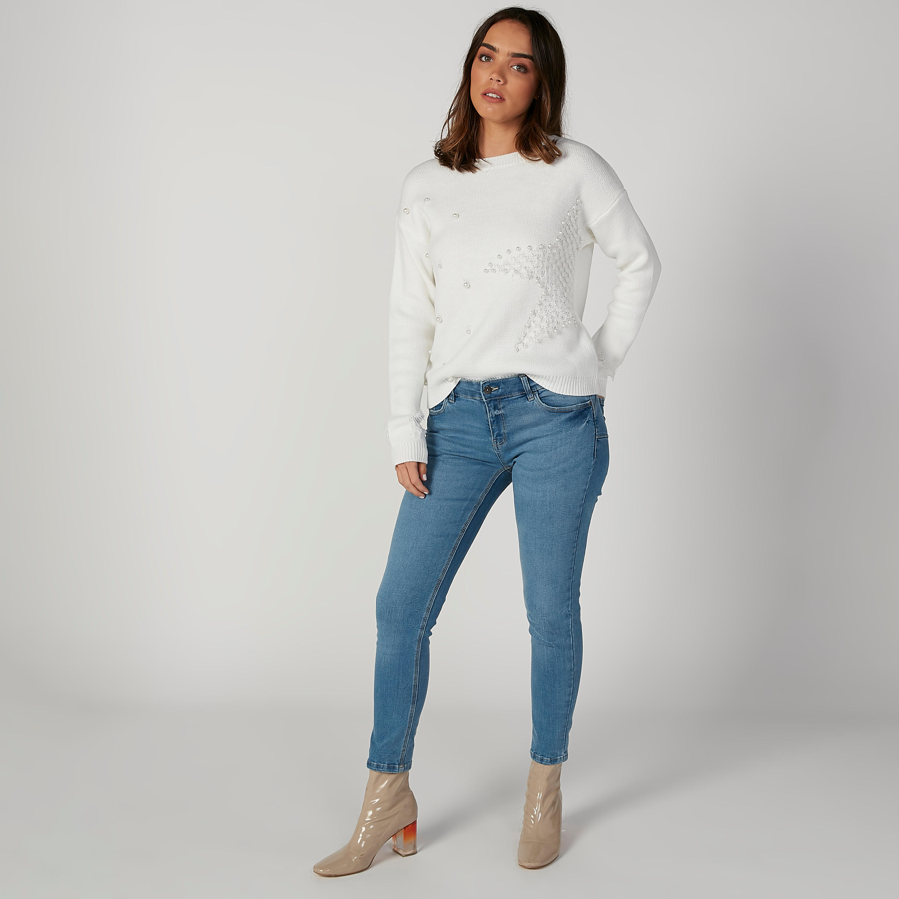 كنزة بارزة الملمس بياقة مستديرة وتفاصيل لؤلؤ-women-clothing-cardigansandjumpers-jumpers-image-4