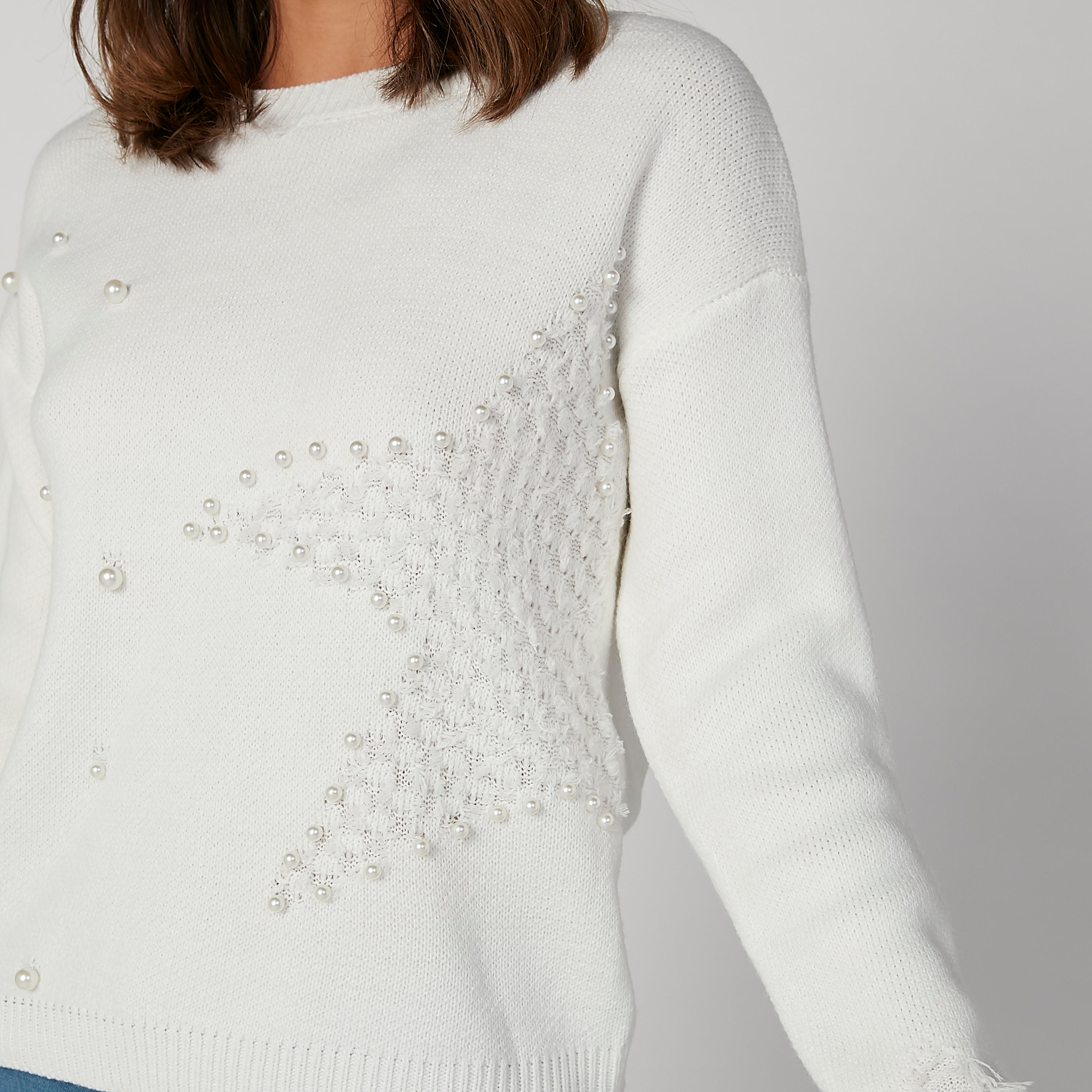 كنزة بارزة الملمس بياقة مستديرة وتفاصيل لؤلؤ-women-clothing-cardigansandjumpers-jumpers-image-5