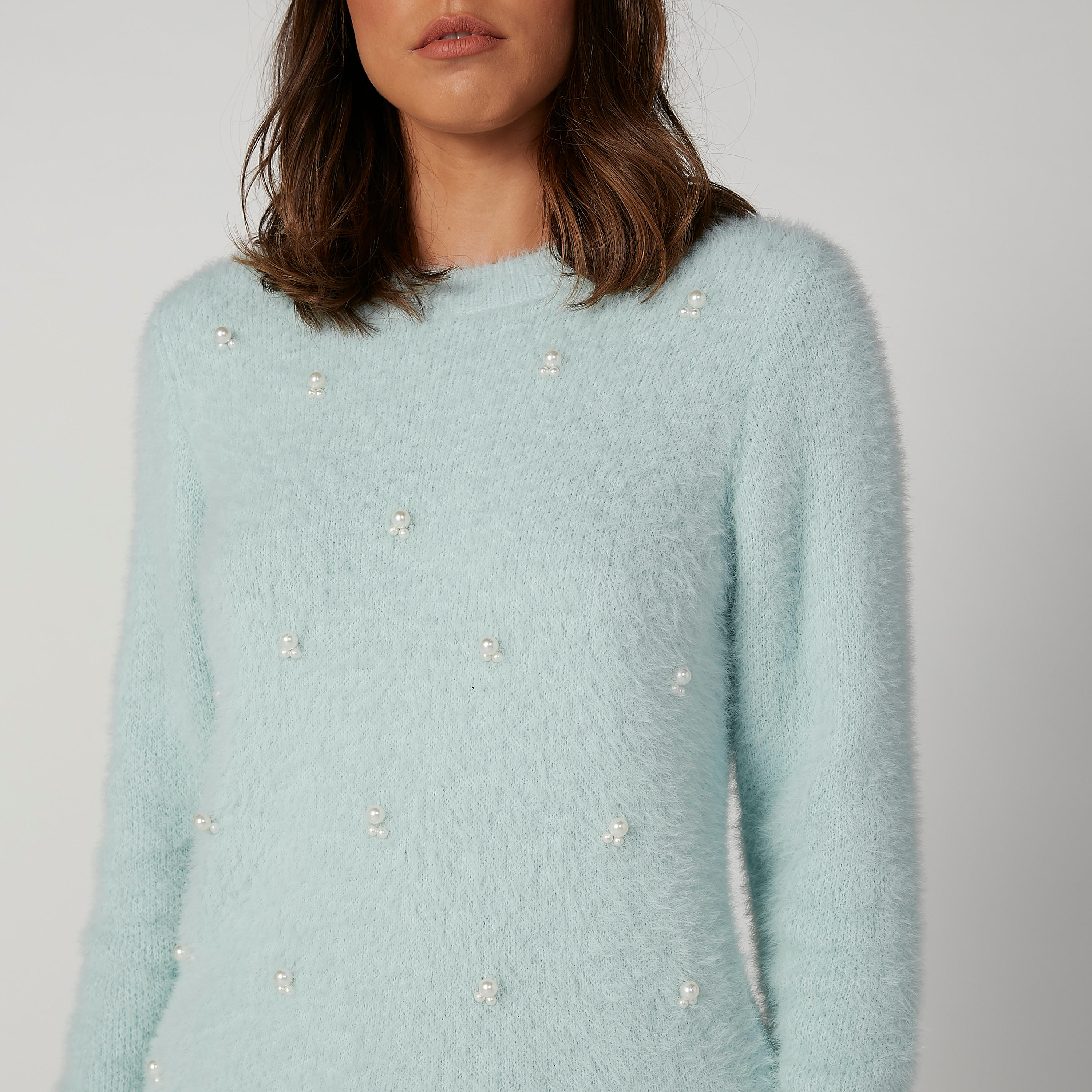 كنزة بارزة الملمس بياقة مستديرة وتفاصيل لؤلؤ-women-clothing-cardigansandjumpers-jumpers-image-4