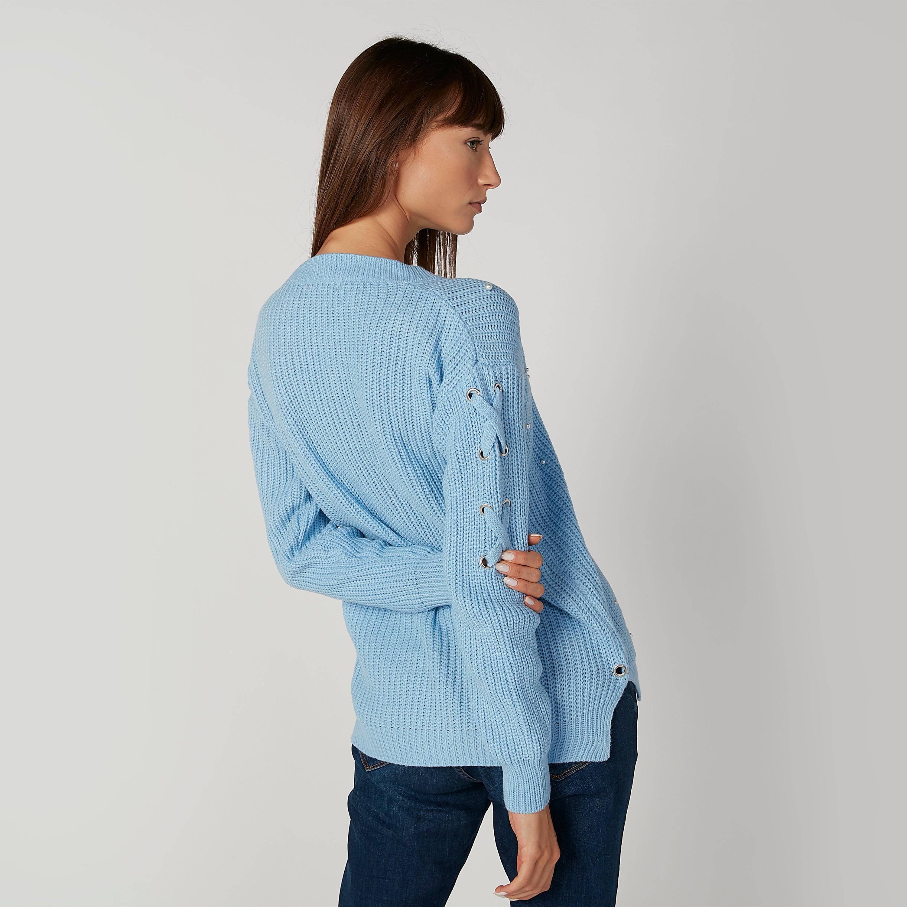 كنزة بأكمام طويلة وياقة مستديرة وتفاصيل لؤلؤ-women-clothing-cardigansandjumpers-jumpers-image-2