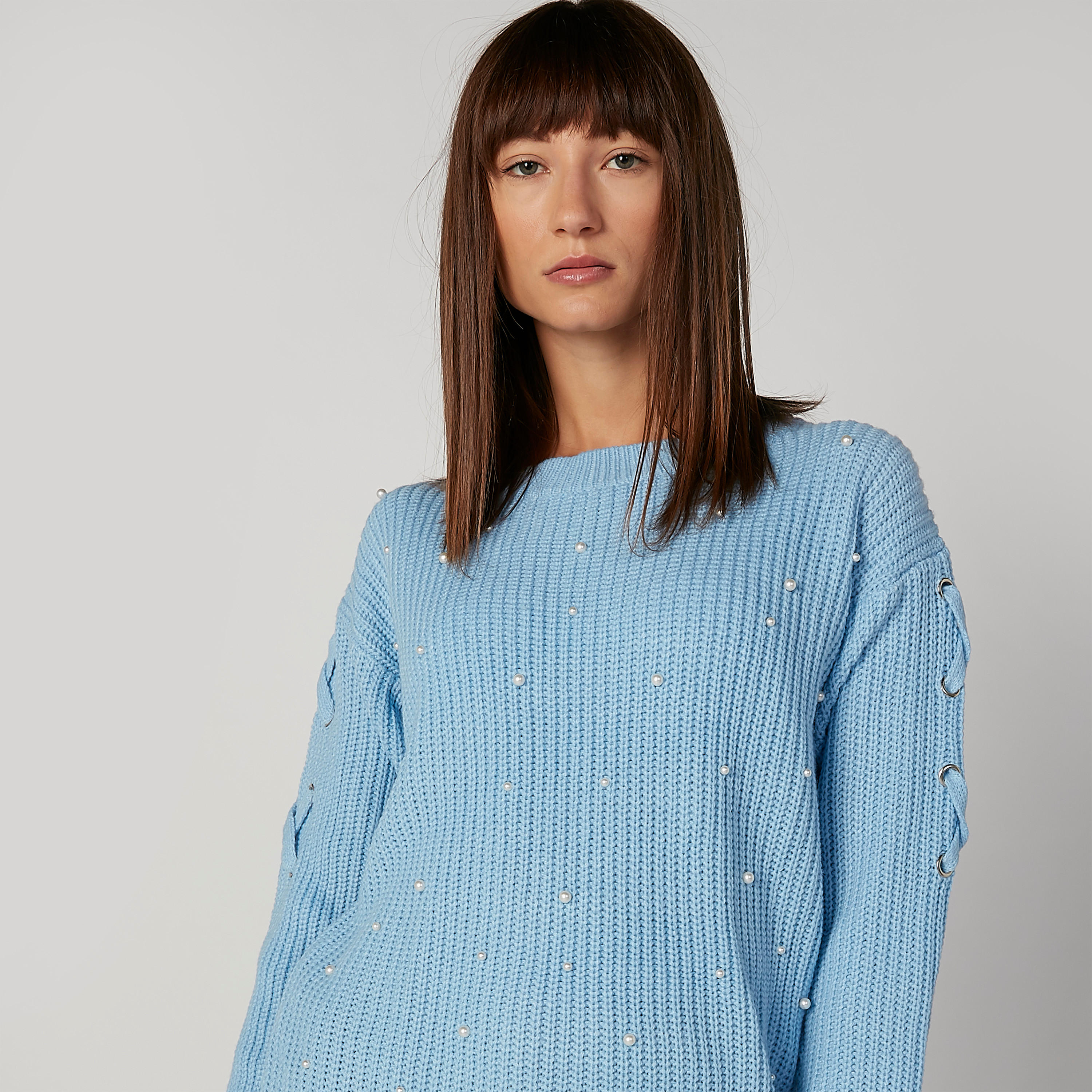 كنزة بأكمام طويلة وياقة مستديرة وتفاصيل لؤلؤ-women-clothing-cardigansandjumpers-jumpers-image-4