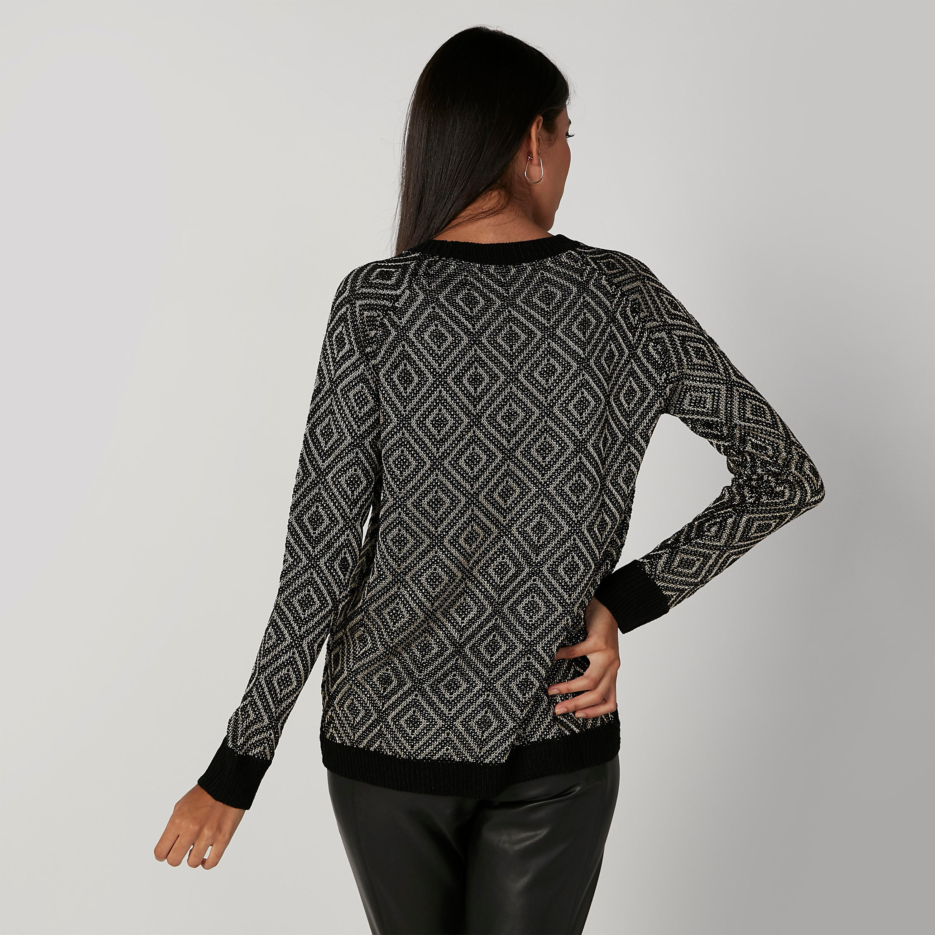 كنزة بارزة الملمس بأكمام مغايرة وياقة مستديرة-women-clothing-cardigansandjumpers-jumpers-image-2