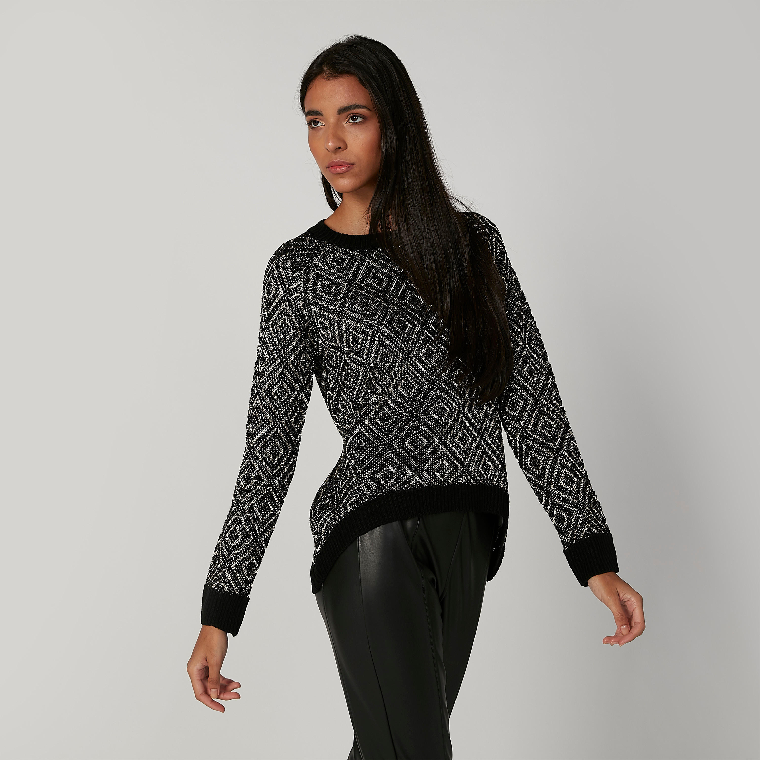 كنزة بارزة الملمس بأكمام مغايرة وياقة مستديرة-women-clothing-cardigansandjumpers-jumpers-image-3