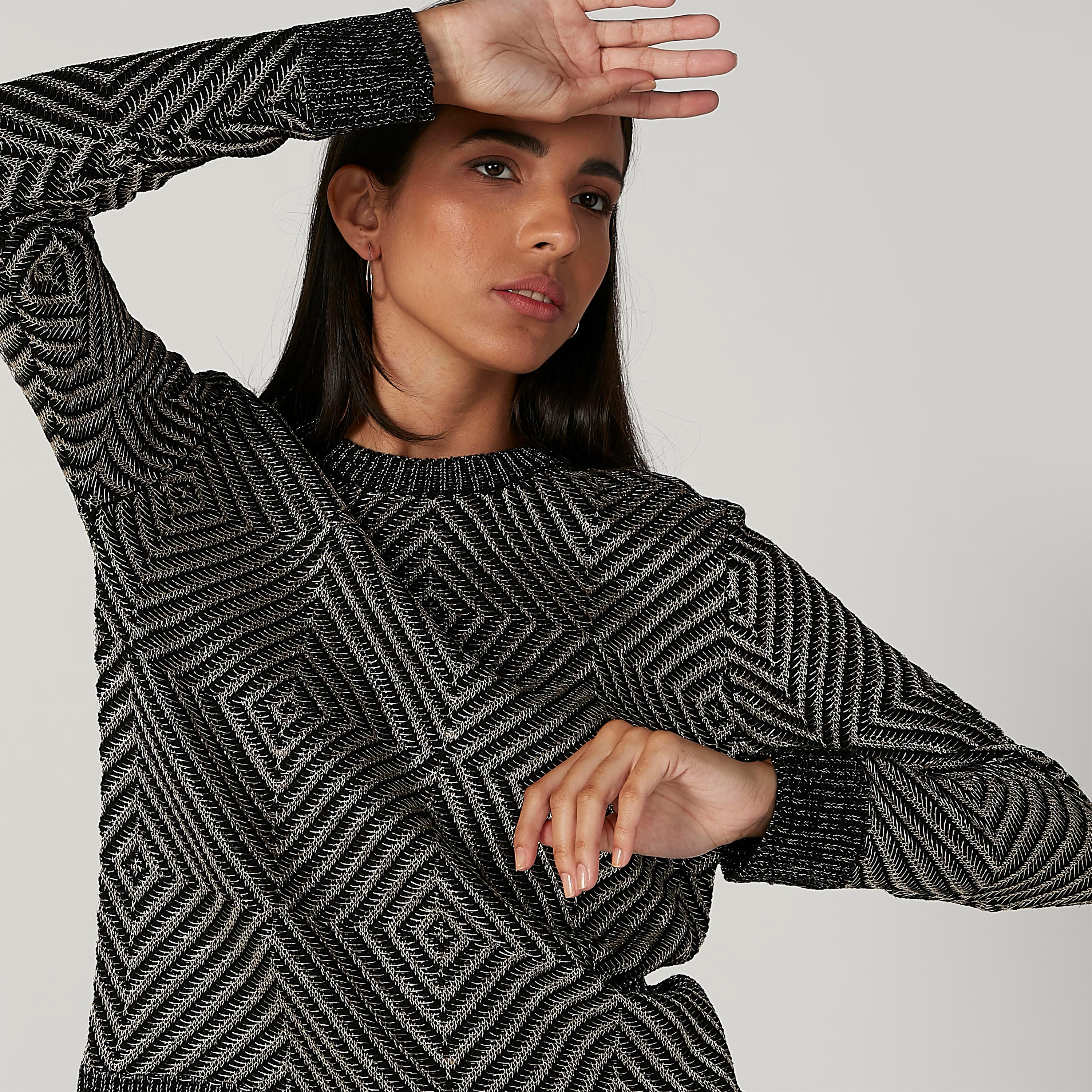 كنزة بارزة الملمس بياقة مستديرة وأكمام طويلة-women-clothing-cardigansandjumpers-jumpers-image-1