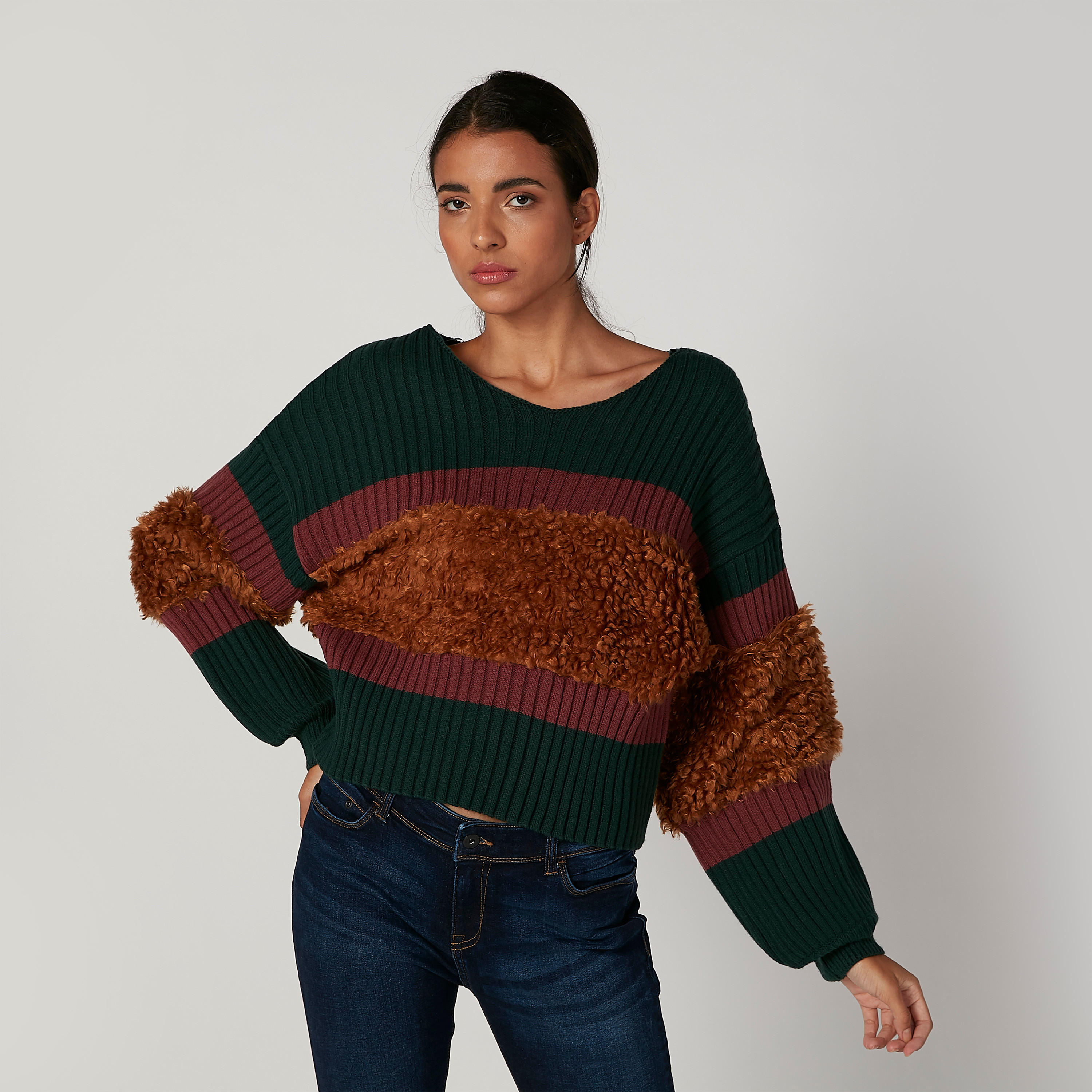 Textured Sweater with Boat Neck and Long Sleeves-women-clothing-cardigansandjumpers-jumpers-image-1