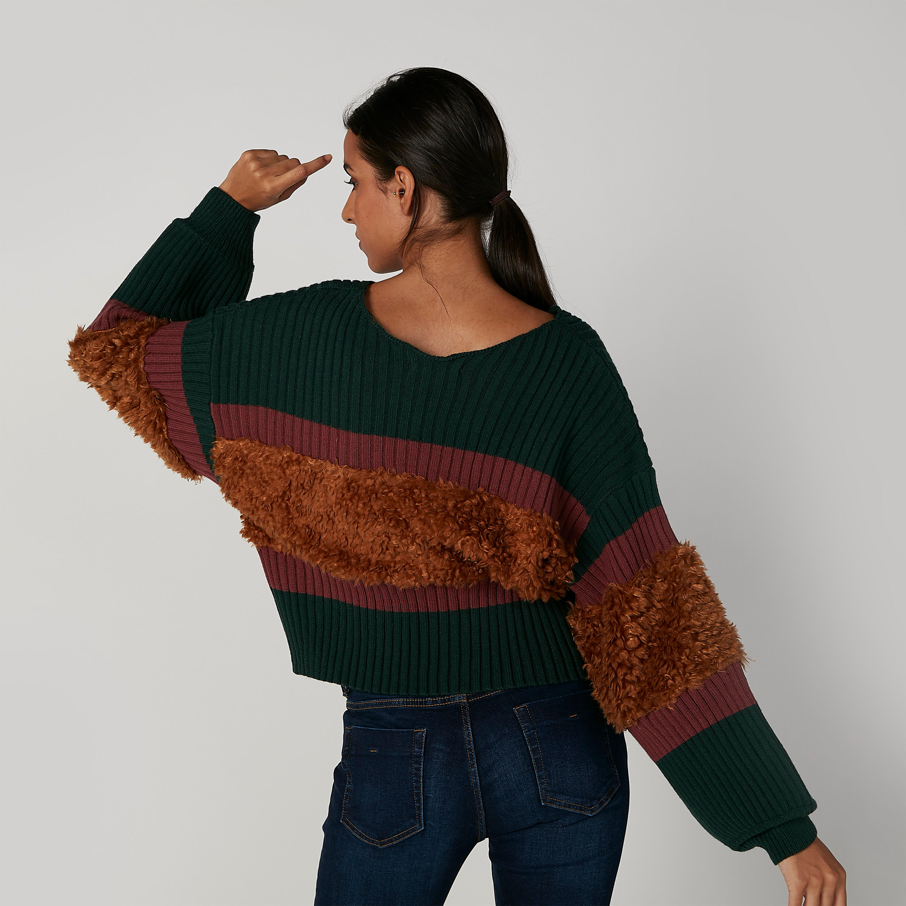 Textured Sweater with Boat Neck and Long Sleeves-women-clothing-cardigansandjumpers-jumpers-image-2