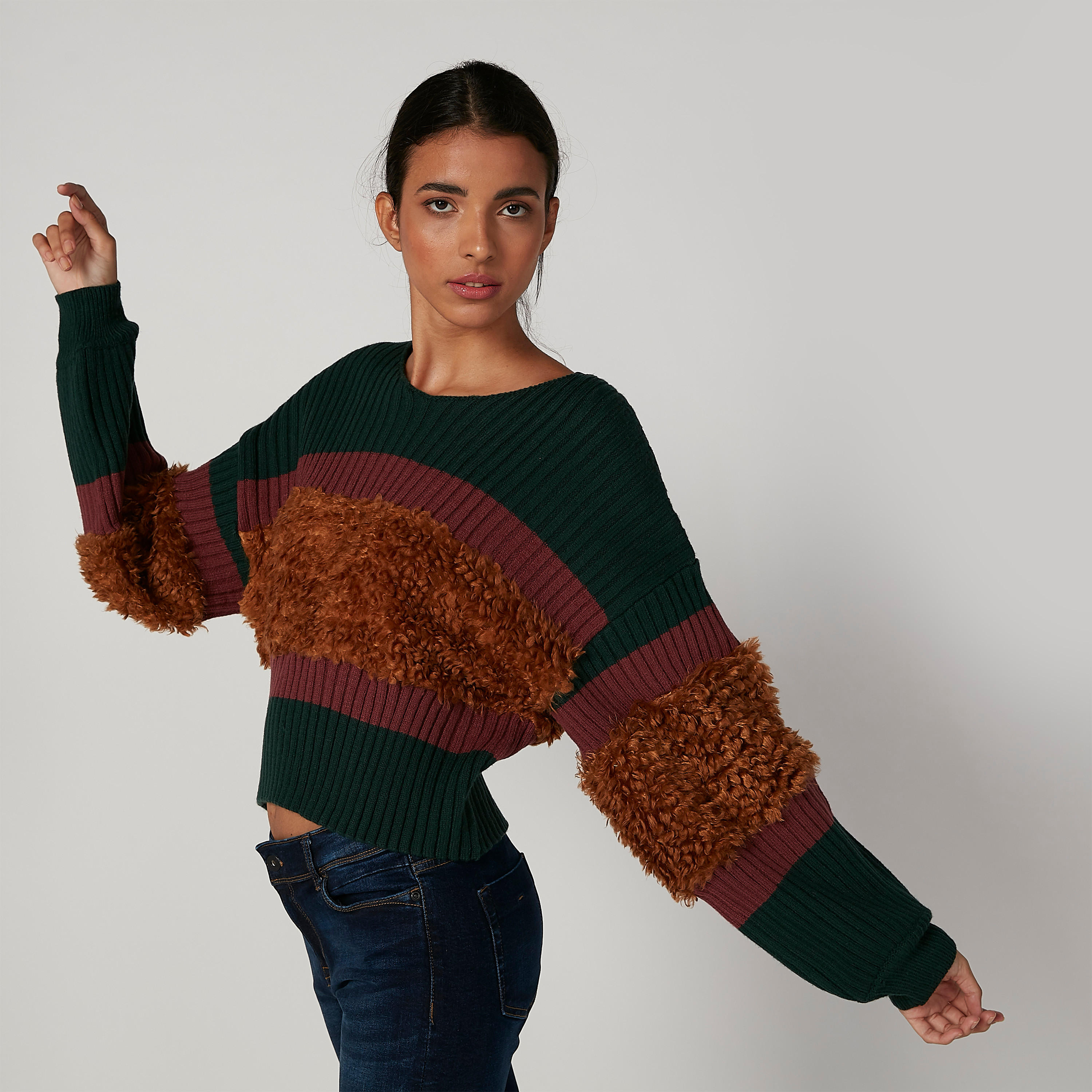 Textured Sweater with Boat Neck and Long Sleeves-women-clothing-cardigansandjumpers-jumpers-image-3