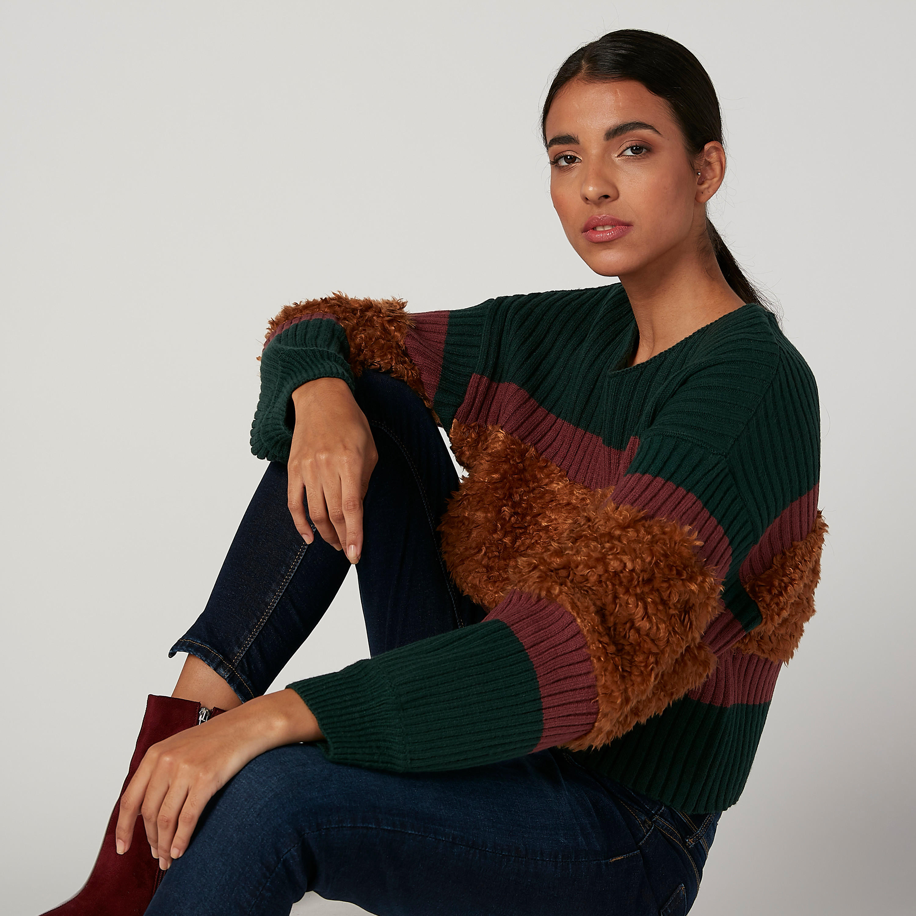 Textured Sweater with Boat Neck and Long Sleeves-women-clothing-cardigansandjumpers-jumpers-image-4