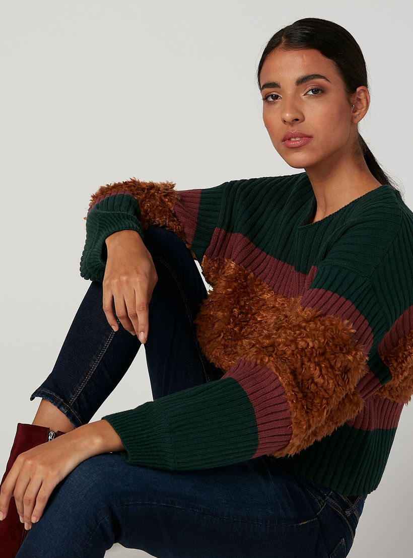 Textured Sweater with Boat Neck and Long Sleeves-women-clothing-cardigansandjumpers-jumpers-image-4