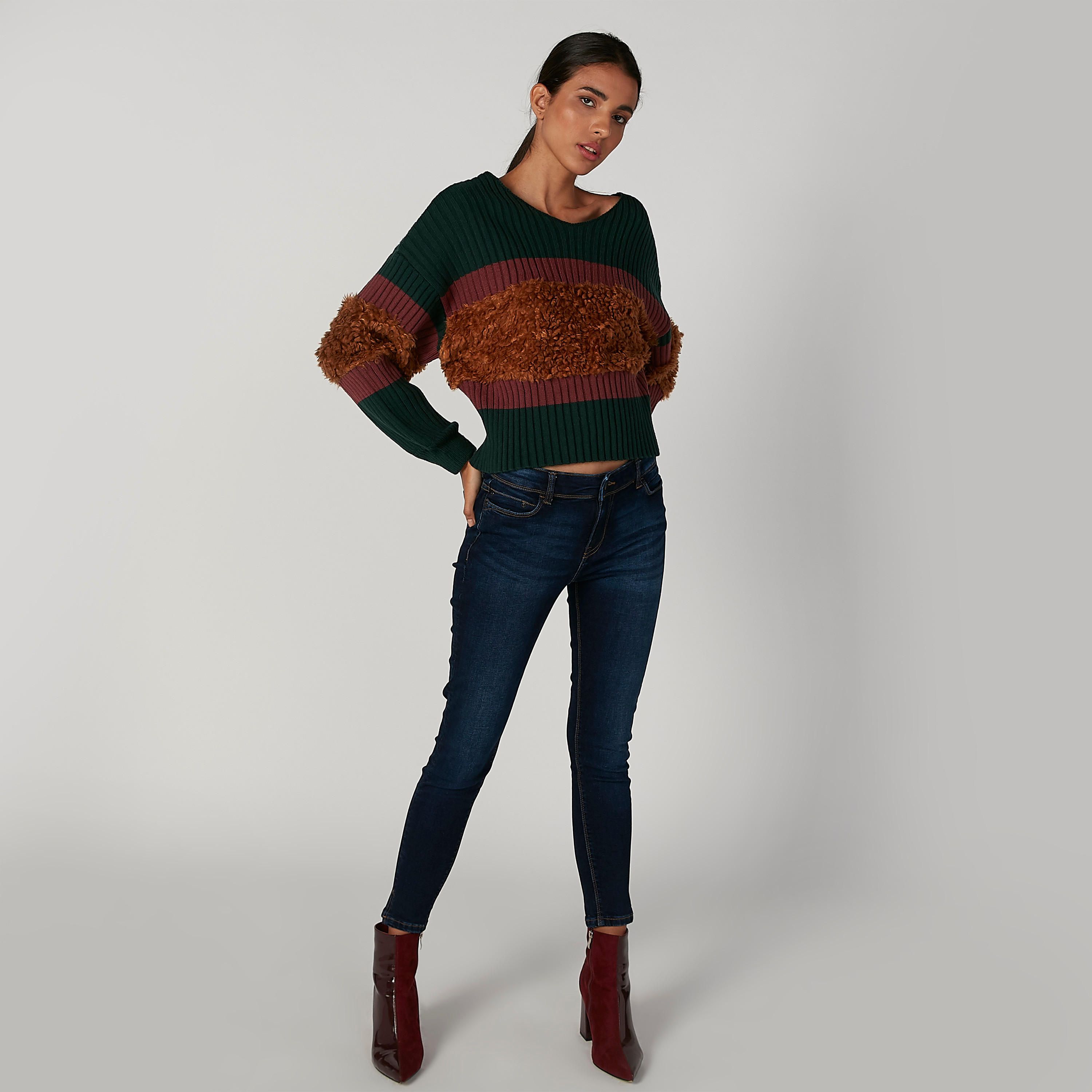 Textured Sweater with Boat Neck and Long Sleeves-women-clothing-cardigansandjumpers-jumpers-image-5