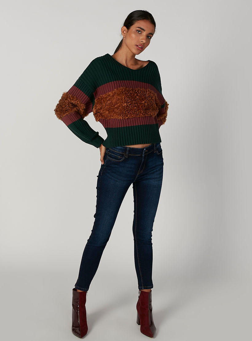 Textured Sweater with Boat Neck and Long Sleeves-women-clothing-cardigansandjumpers-jumpers-image-5