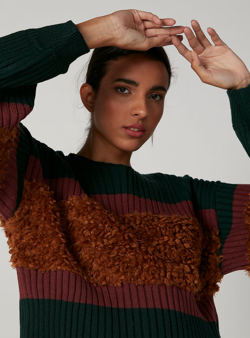 Textured Sweater with Boat Neck and Long Sleeves-women-clothing-cardigansandjumpers-jumpers-image-6