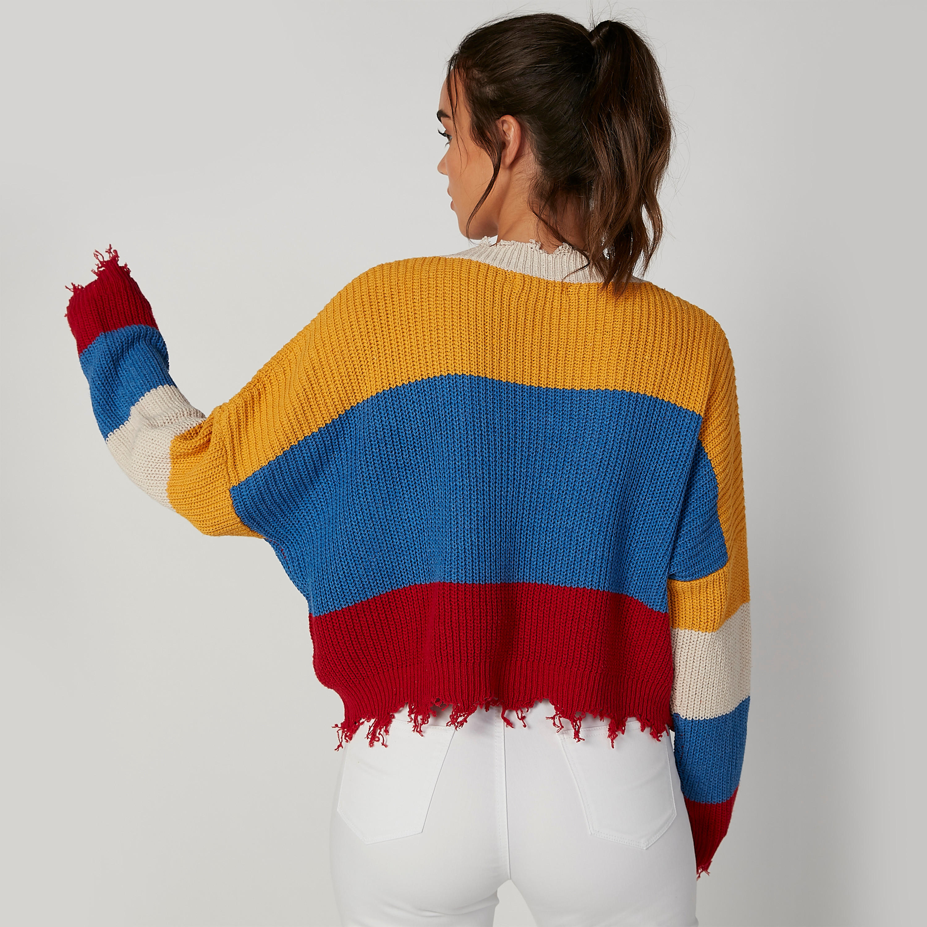 جامبر قوالب ملوّنة بارزةة الملمس بياقة V وأكمام طويلة-women-clothing-cardigansandjumpers-jumpers-image-3