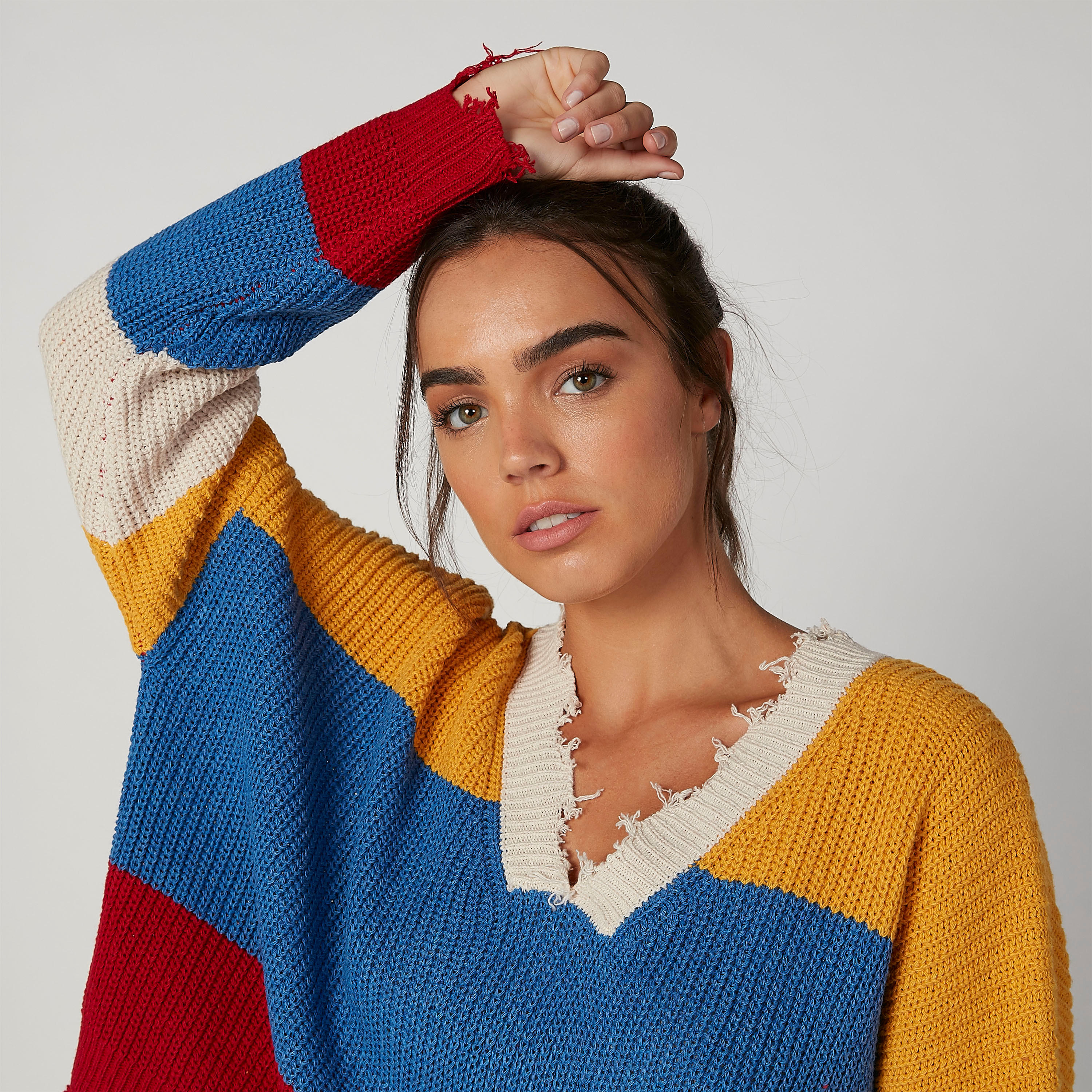 جامبر قوالب ملوّنة بارزةة الملمس بياقة V وأكمام طويلة-women-clothing-cardigansandjumpers-jumpers-image-4