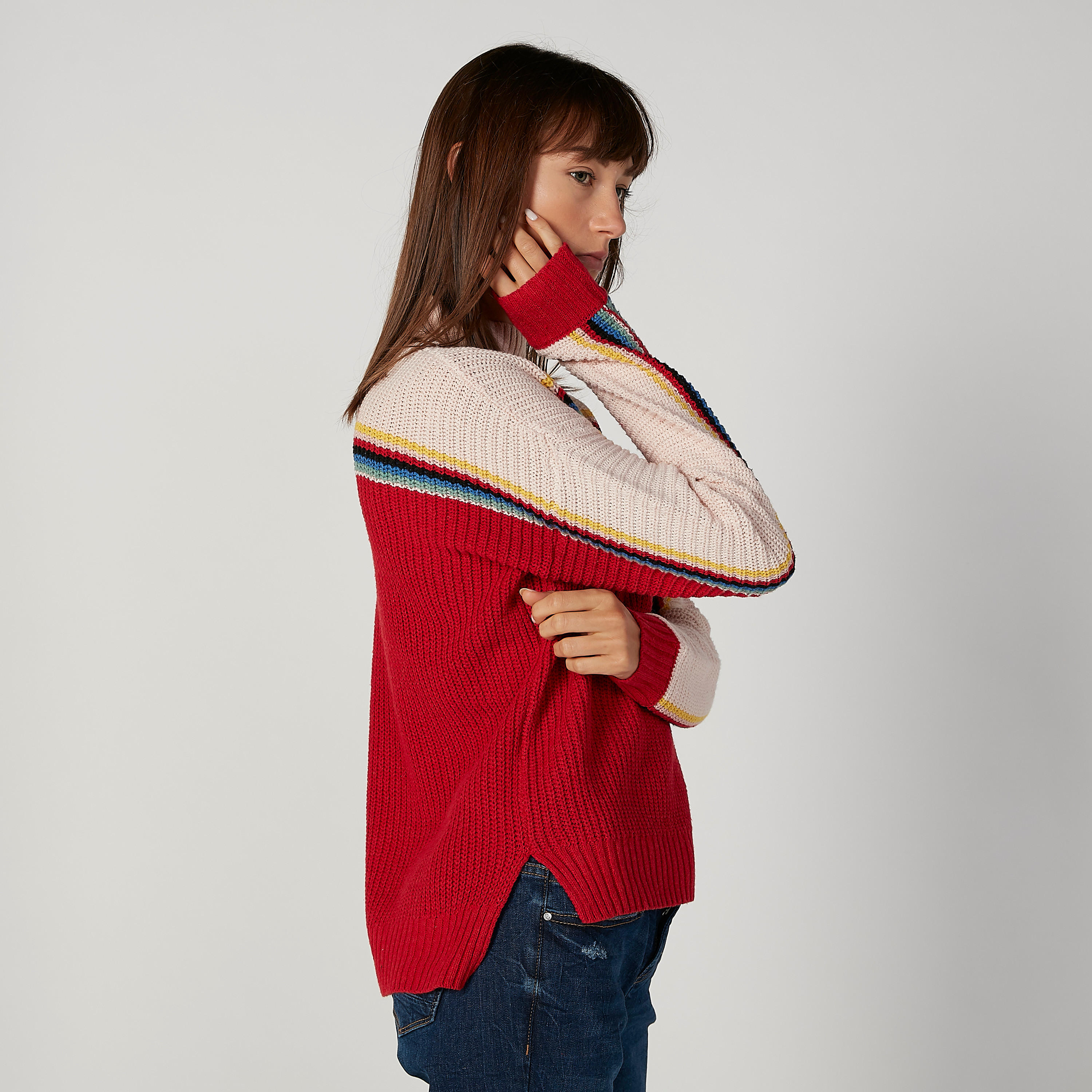 كنزة مقلمة بياقة عالية وأكمام طويلة-women-clothing-cardigansandjumpers-jumpers-image-4