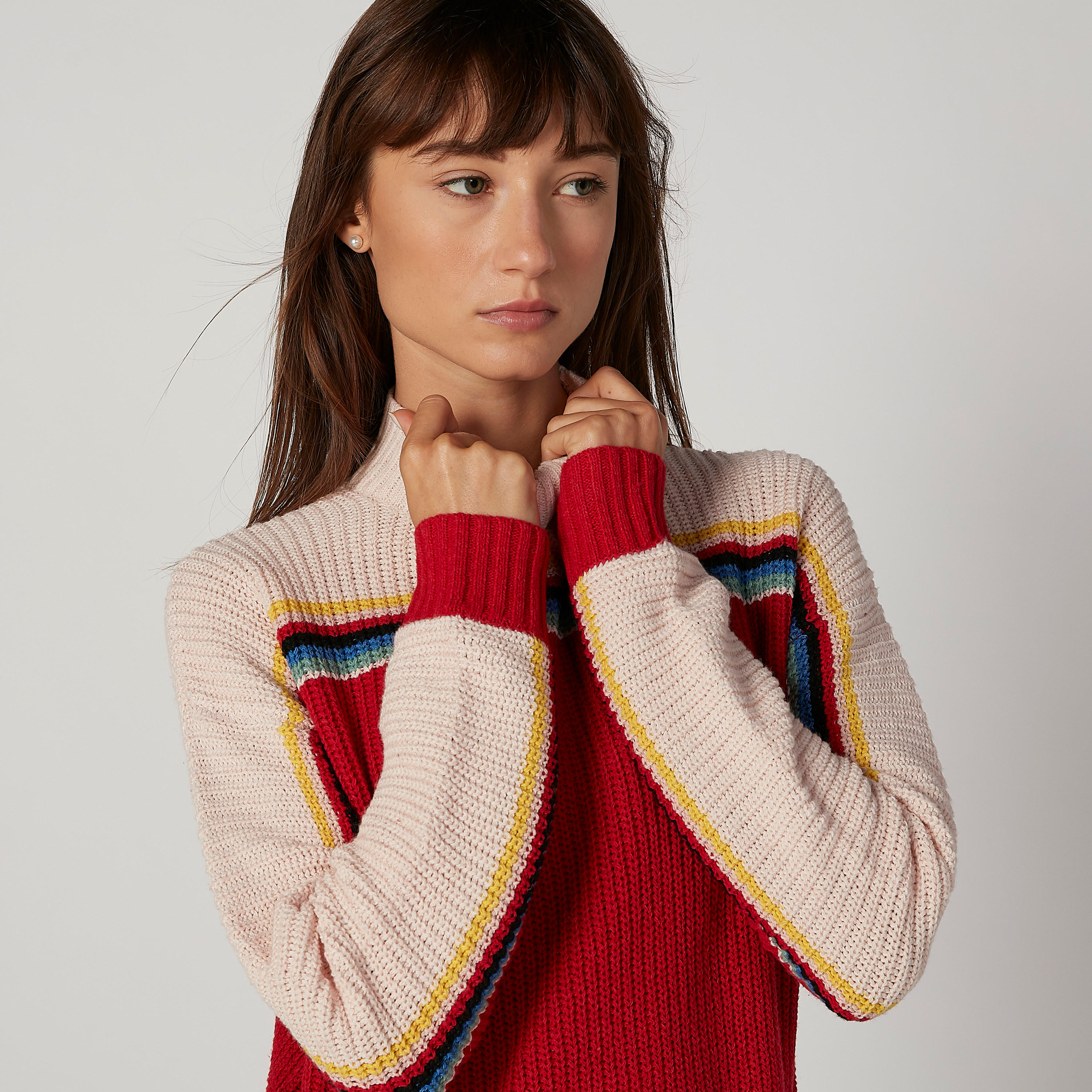 كنزة مقلمة بياقة عالية وأكمام طويلة-women-clothing-cardigansandjumpers-jumpers-image-5