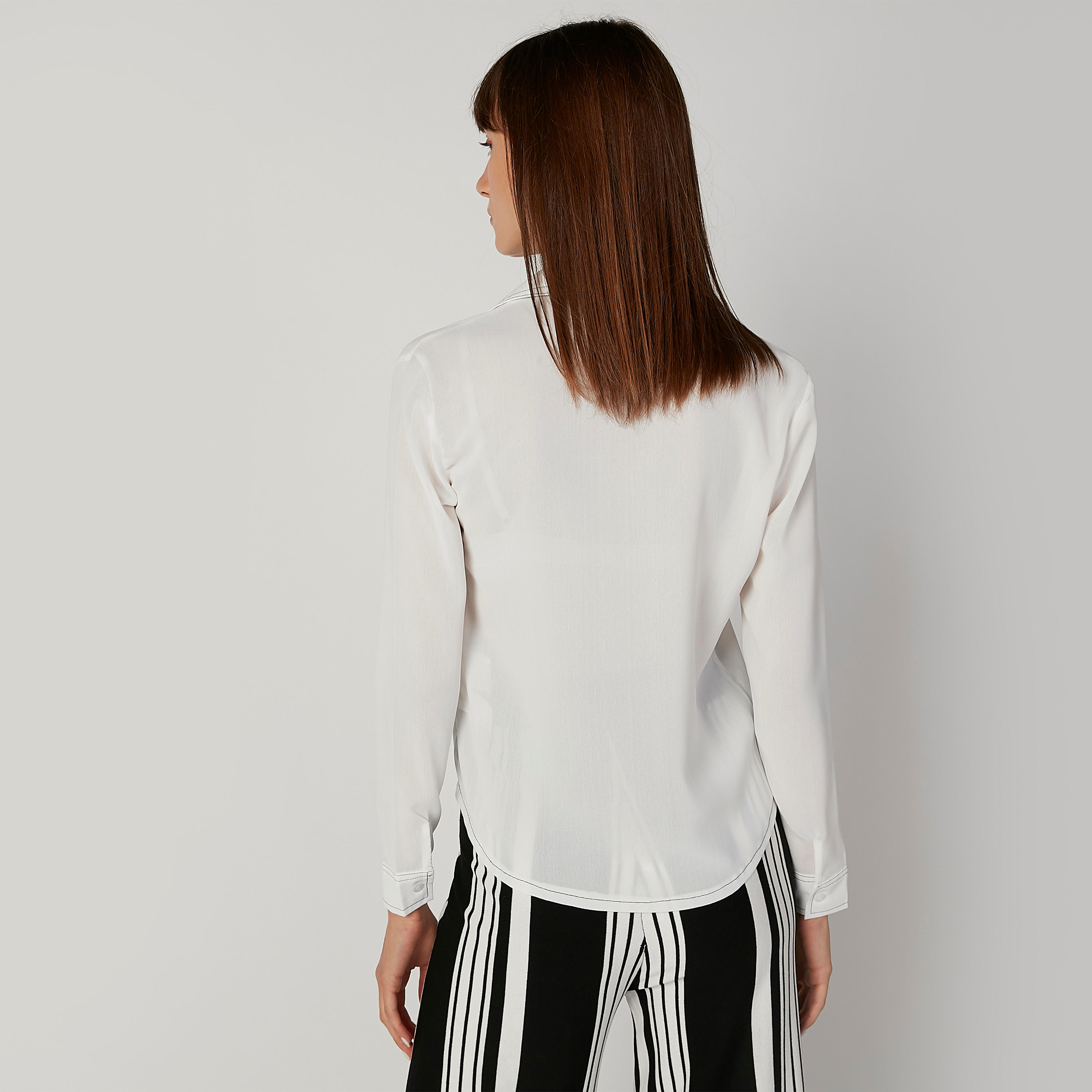 Plain Shirt with Spread Collar and Long Sleeves-women-clothing-shirtsandblouses-shirts-image-2