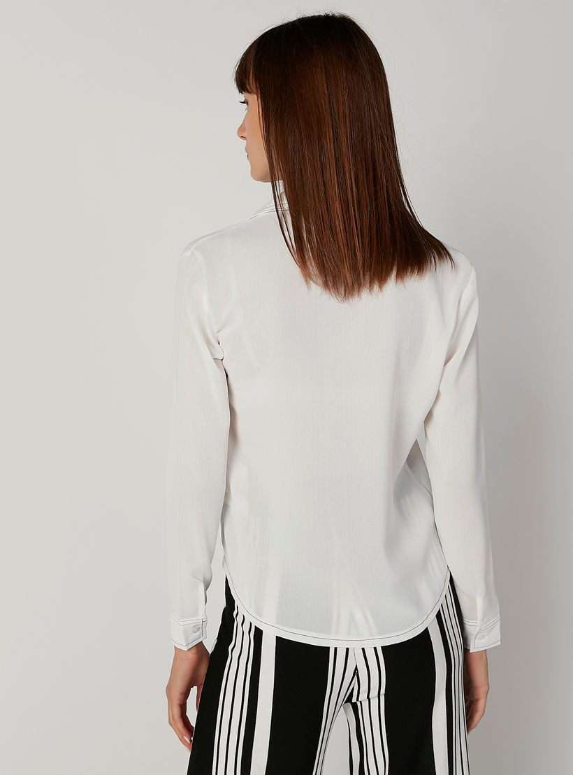 Plain Shirt with Spread Collar and Long Sleeves-women-clothing-shirtsandblouses-shirts-image-2
