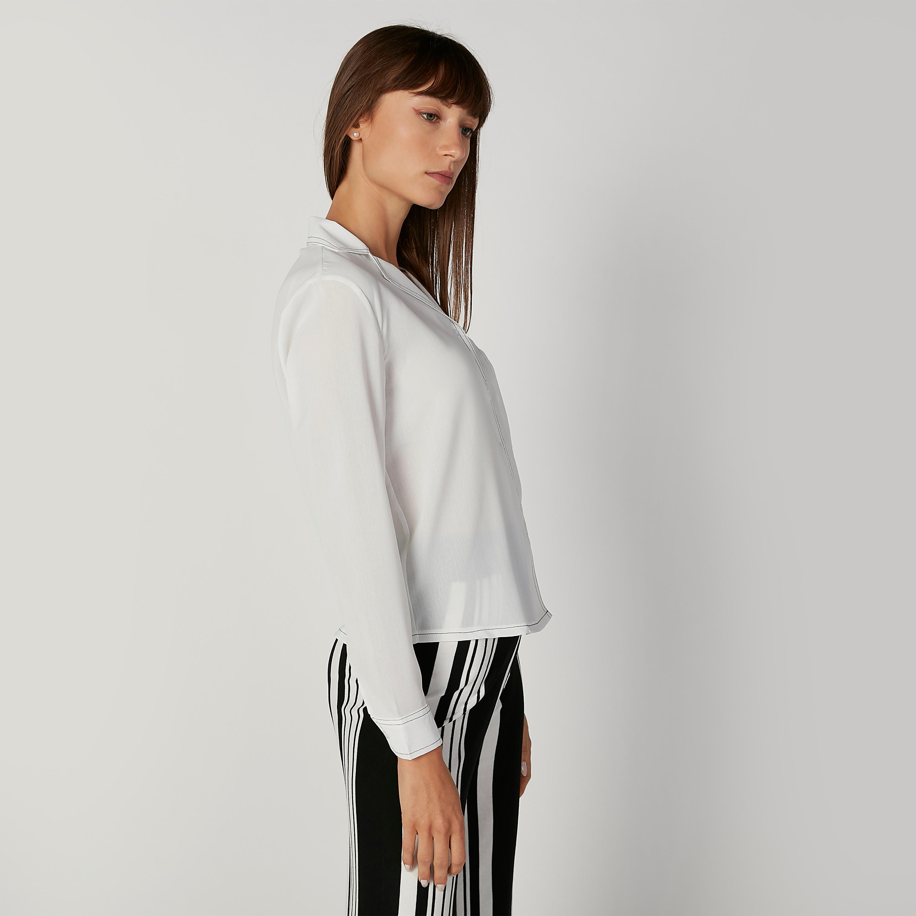 Plain Shirt with Spread Collar and Long Sleeves-women-clothing-shirtsandblouses-shirts-image-3