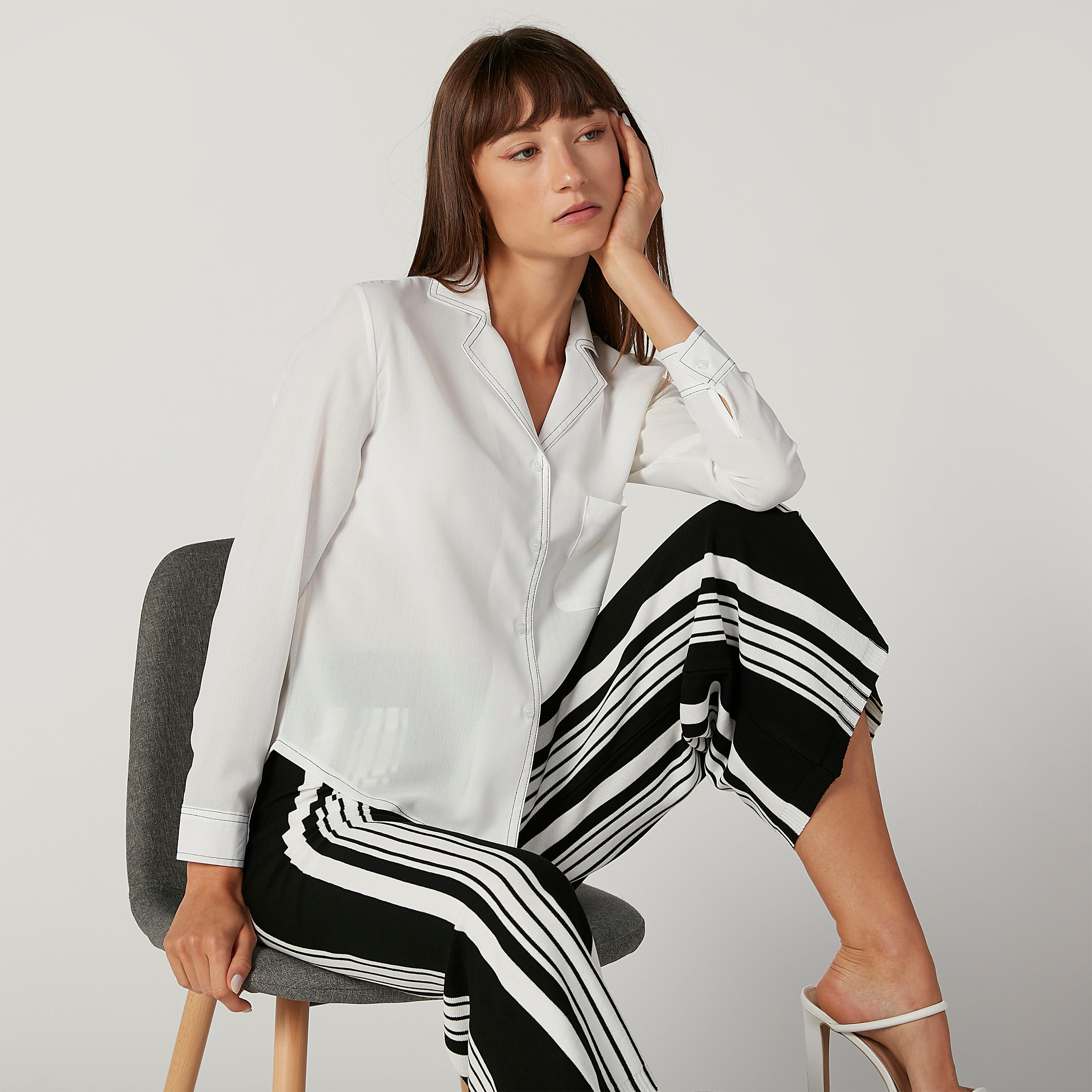 Plain Shirt with Spread Collar and Long Sleeves-women-clothing-shirtsandblouses-shirts-image-4