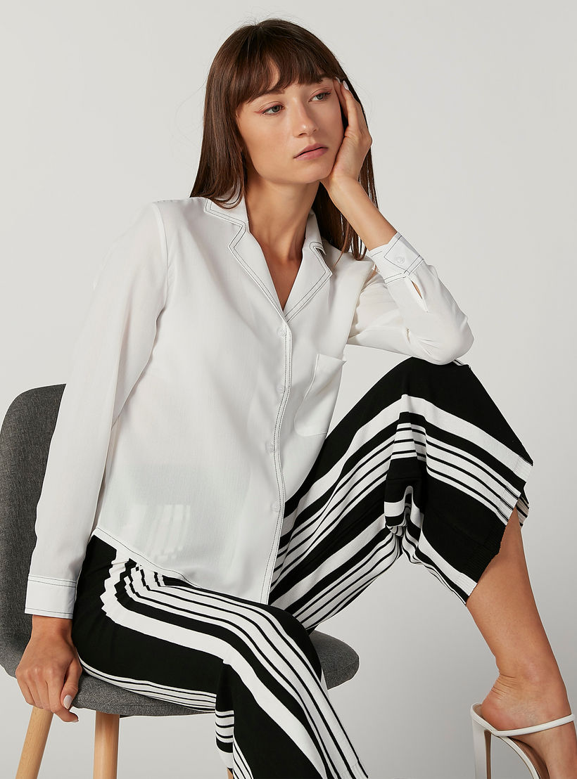 Plain Shirt with Spread Collar and Long Sleeves-women-clothing-shirtsandblouses-shirts-image-4