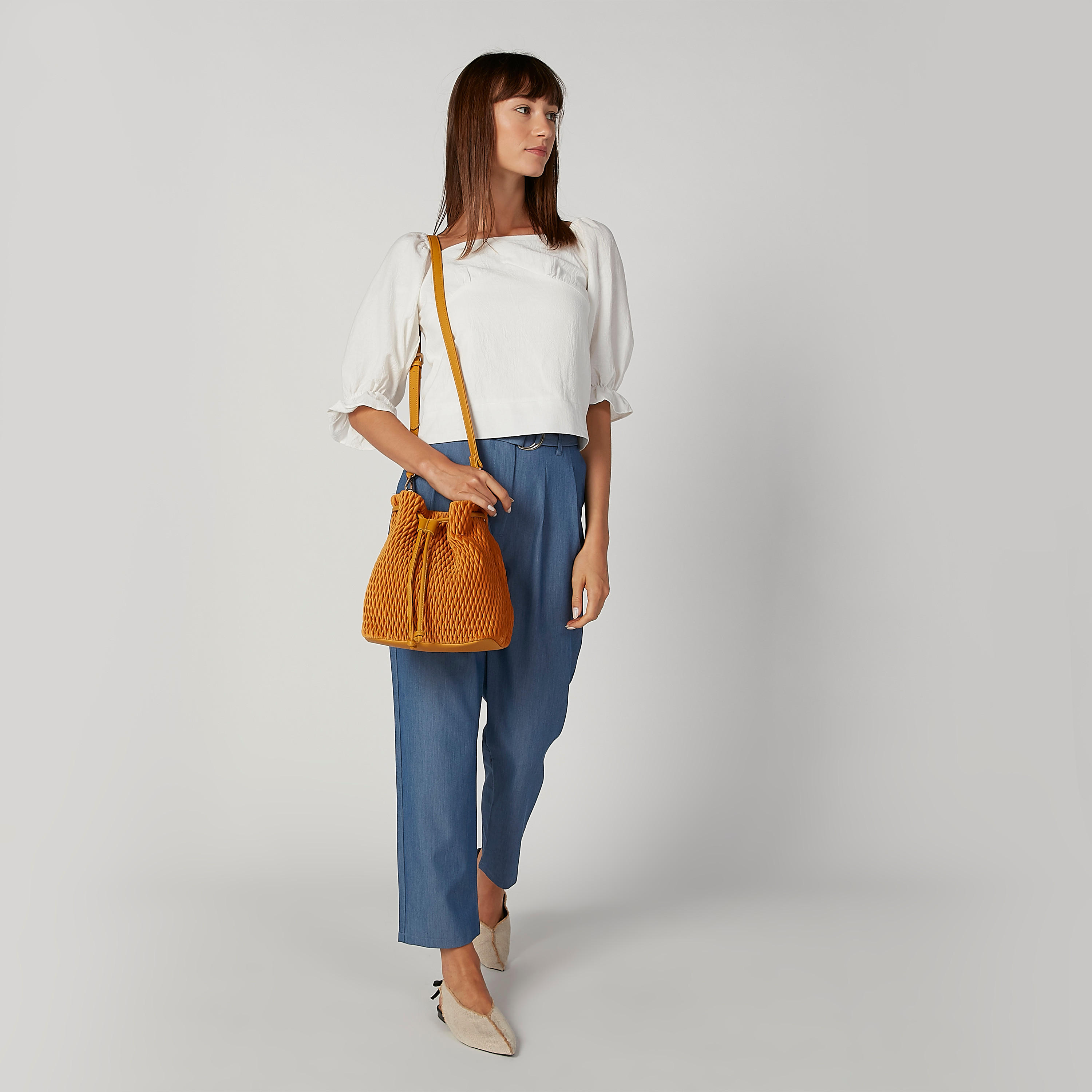 بنطلون سادة بخصر مرتفع وجيوب وحزام D-women-clothing-bottoms-trousers-image-3