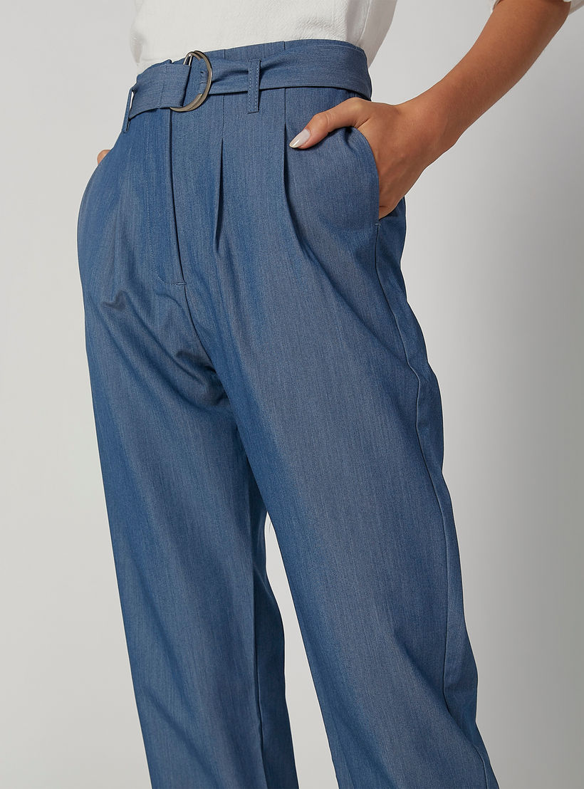 بنطلون سادة بخصر مرتفع وجيوب وحزام D-women-clothing-bottoms-trousers-image-5