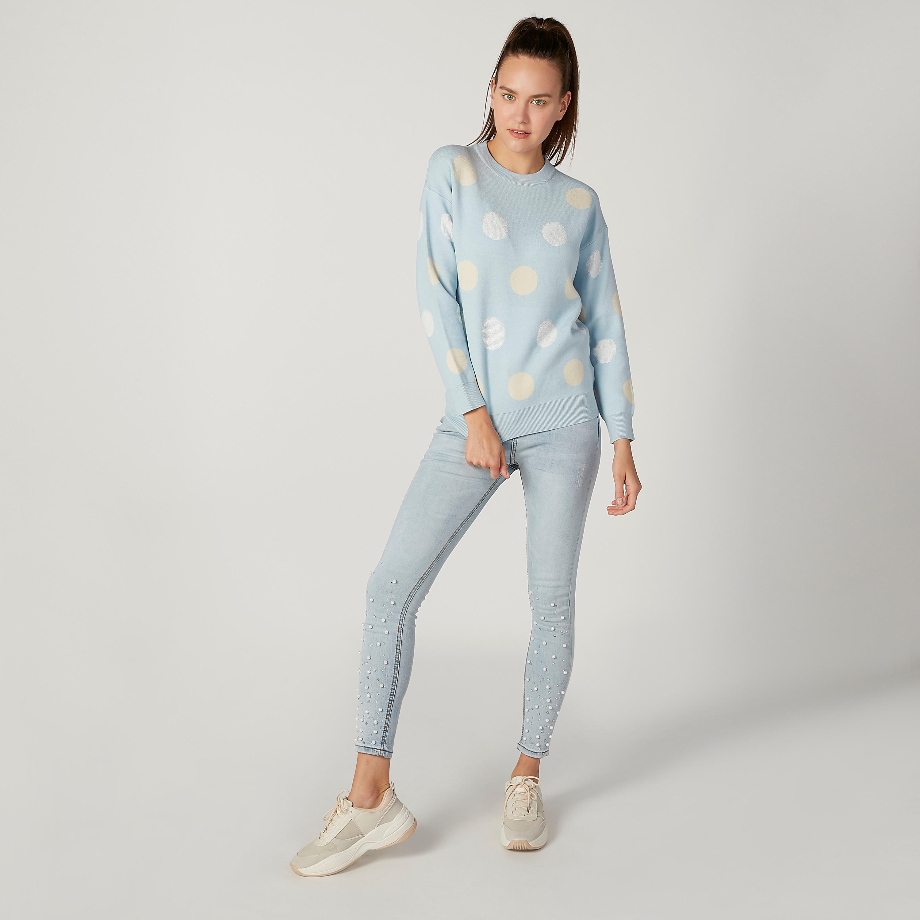 كنزة بياقة مستديرة وأكمام طويلة وطبعات منقطّة-women-clothing-cardigansandjumpers-jumpers-image-2