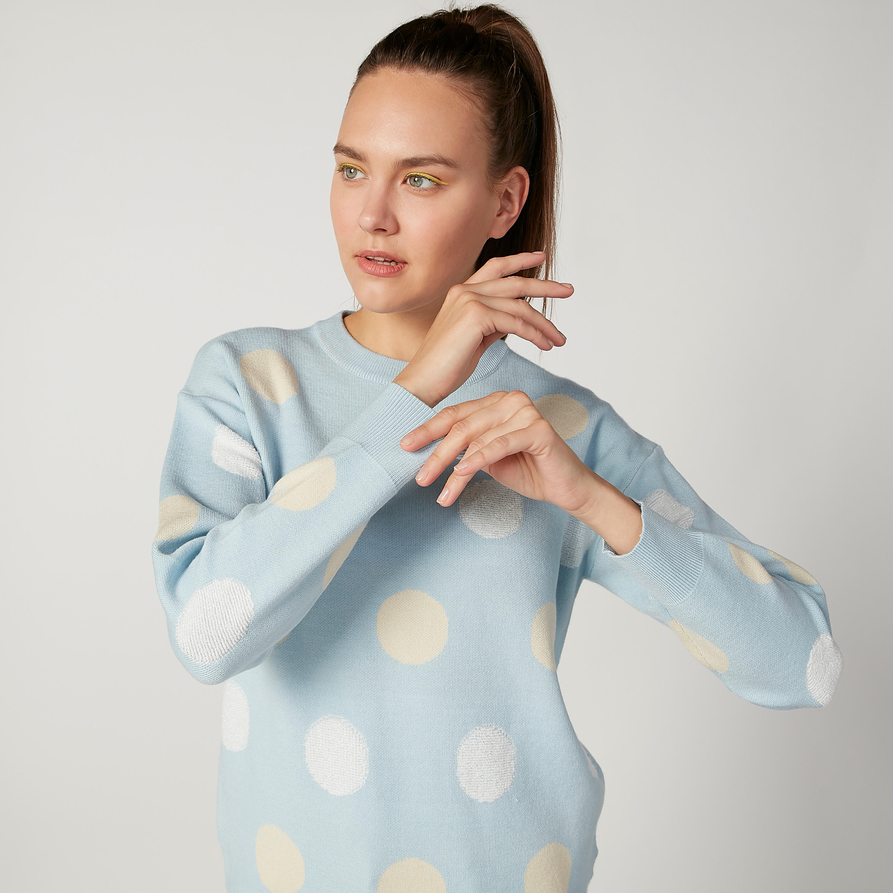 كنزة بياقة مستديرة وأكمام طويلة وطبعات منقطّة-women-clothing-cardigansandjumpers-jumpers-image-3