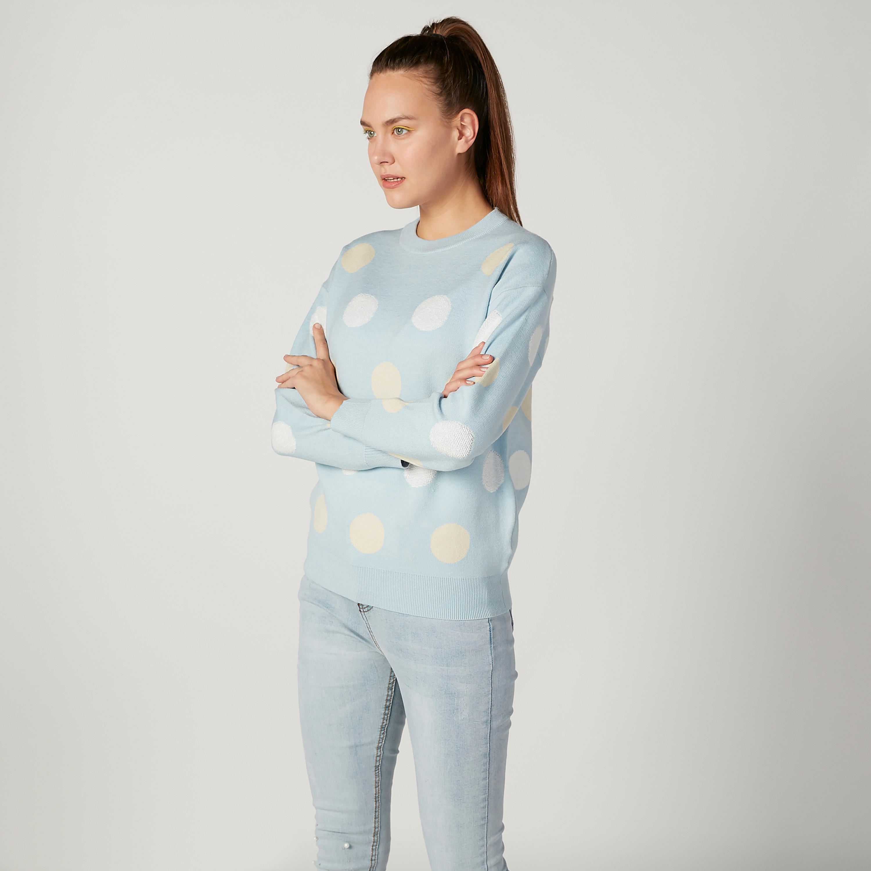 كنزة بياقة مستديرة وأكمام طويلة وطبعات منقطّة-women-clothing-cardigansandjumpers-jumpers-image-5