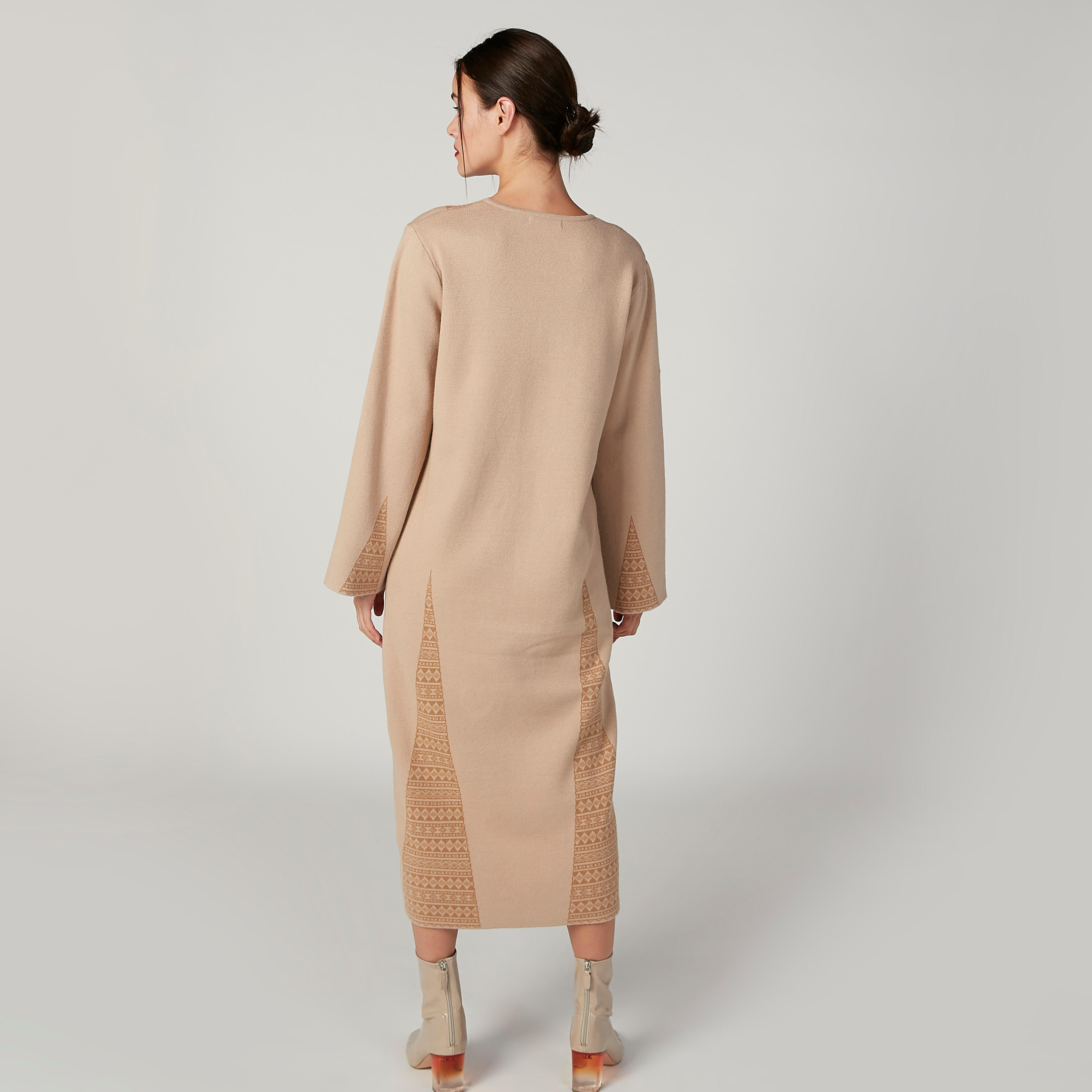 فستان ميدي بارز الملمس بأكمام طويلة-women-clothing-dresses-image-3