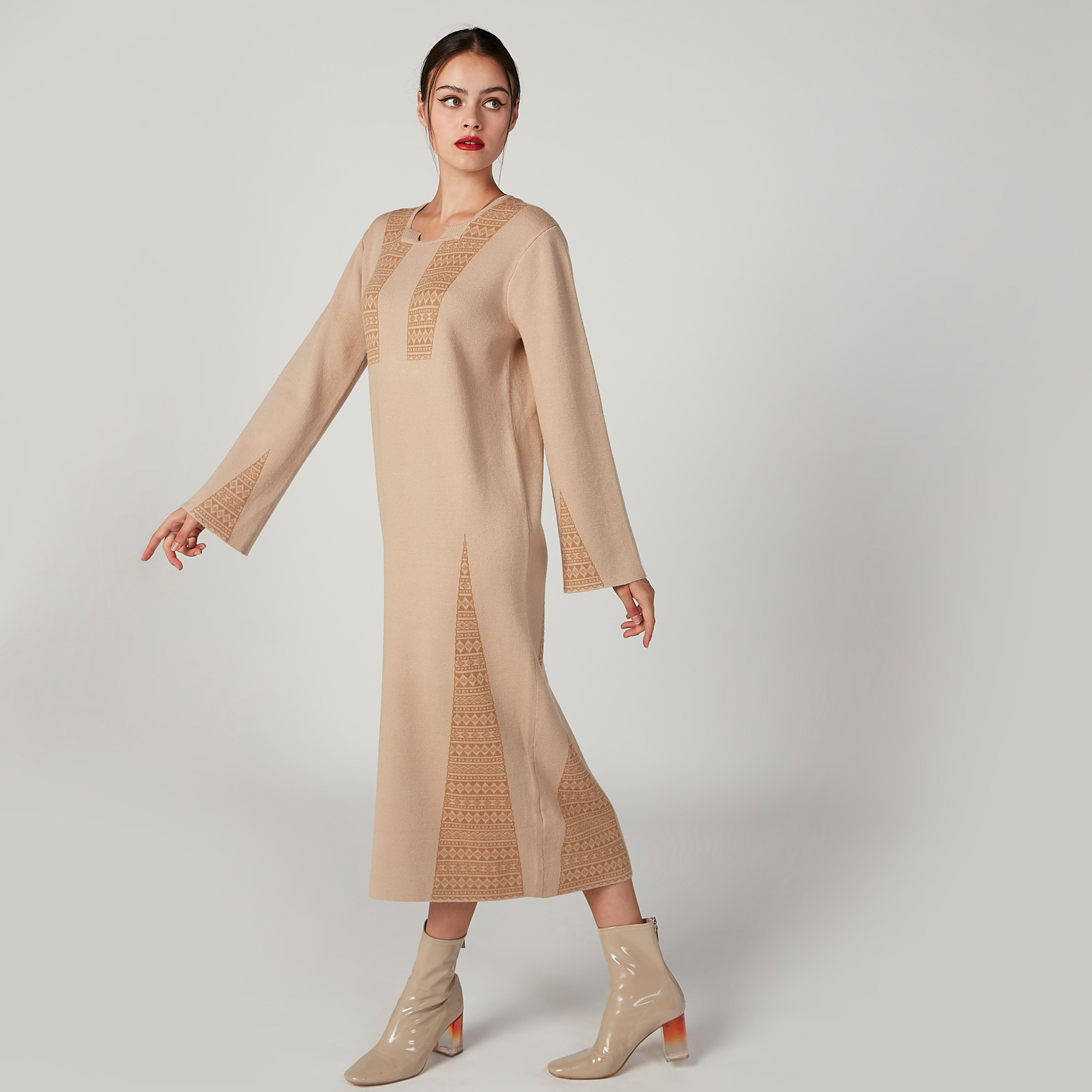 فستان ميدي بارز الملمس بأكمام طويلة-women-clothing-dresses-image-4