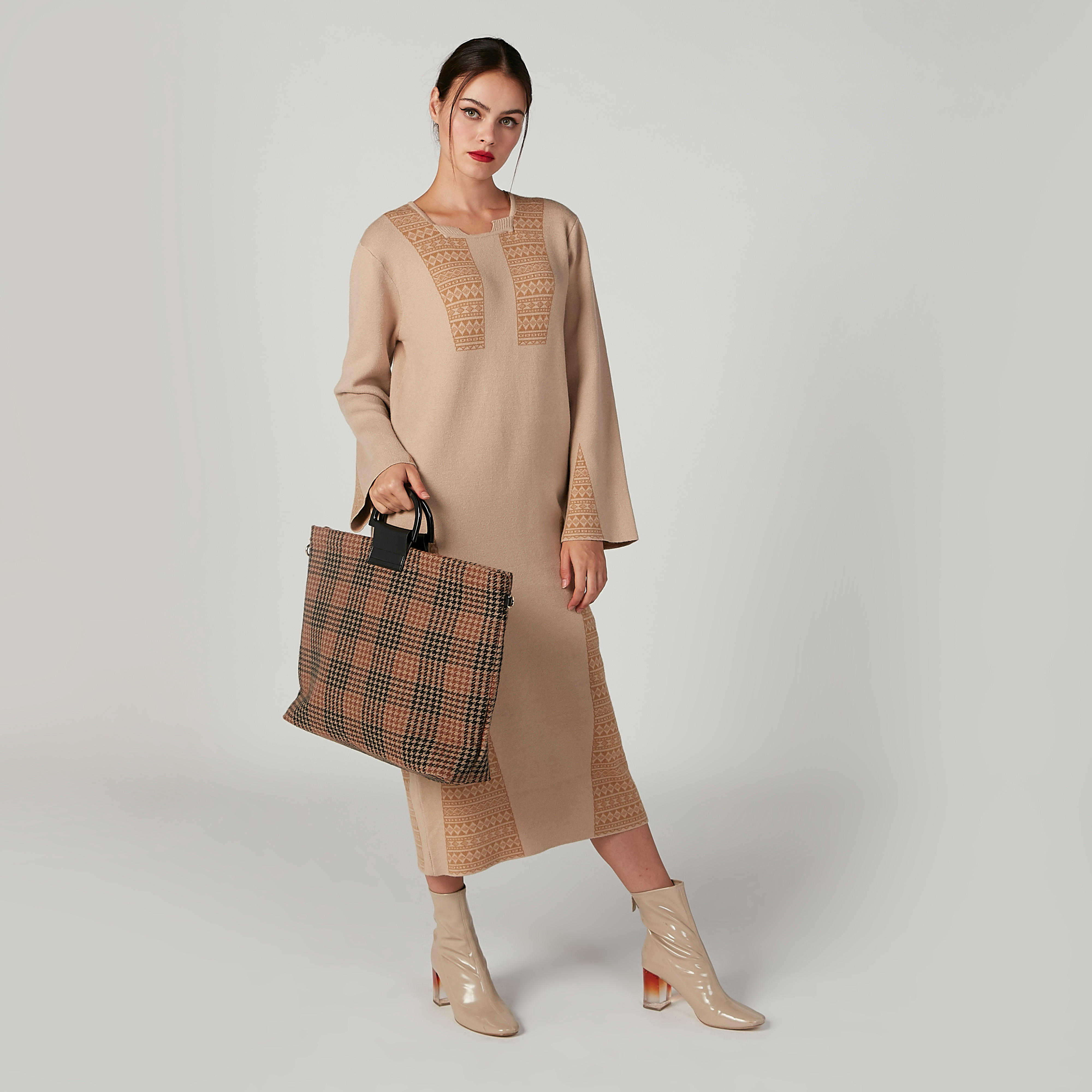 فستان ميدي بارز الملمس بأكمام طويلة-women-clothing-dresses-image-5