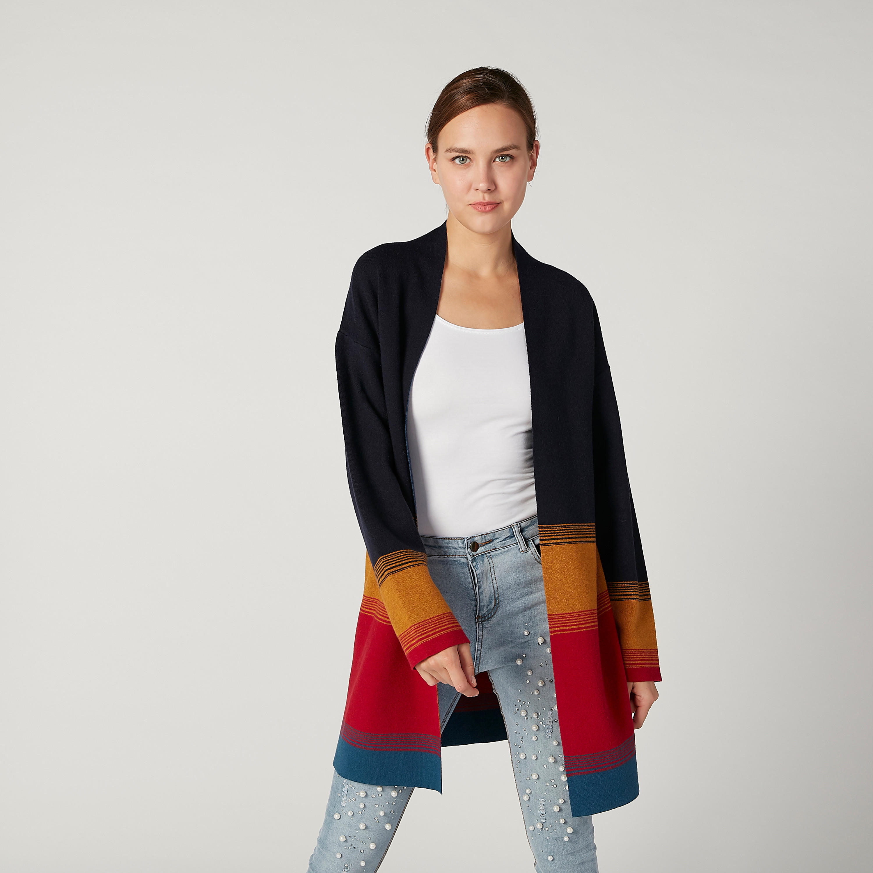 Striped Longline Cardigan with Long Sleeves-women-winterwear-cardigansandjumpers-cardigans-image-1