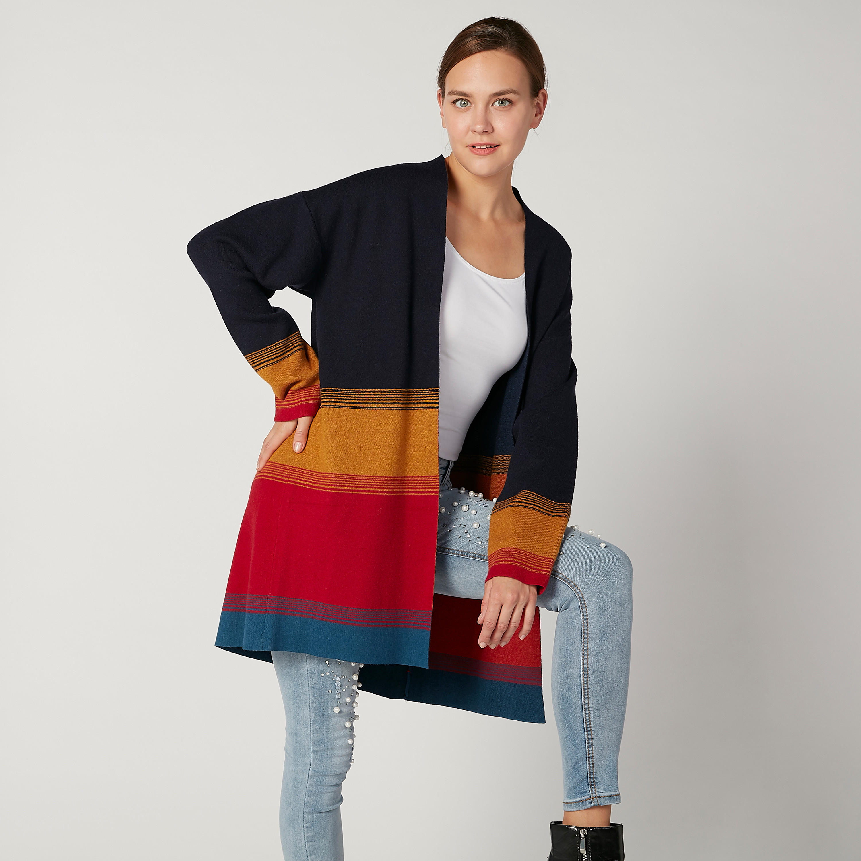 Striped Longline Cardigan with Long Sleeves-women-winterwear-cardigansandjumpers-cardigans-image-2