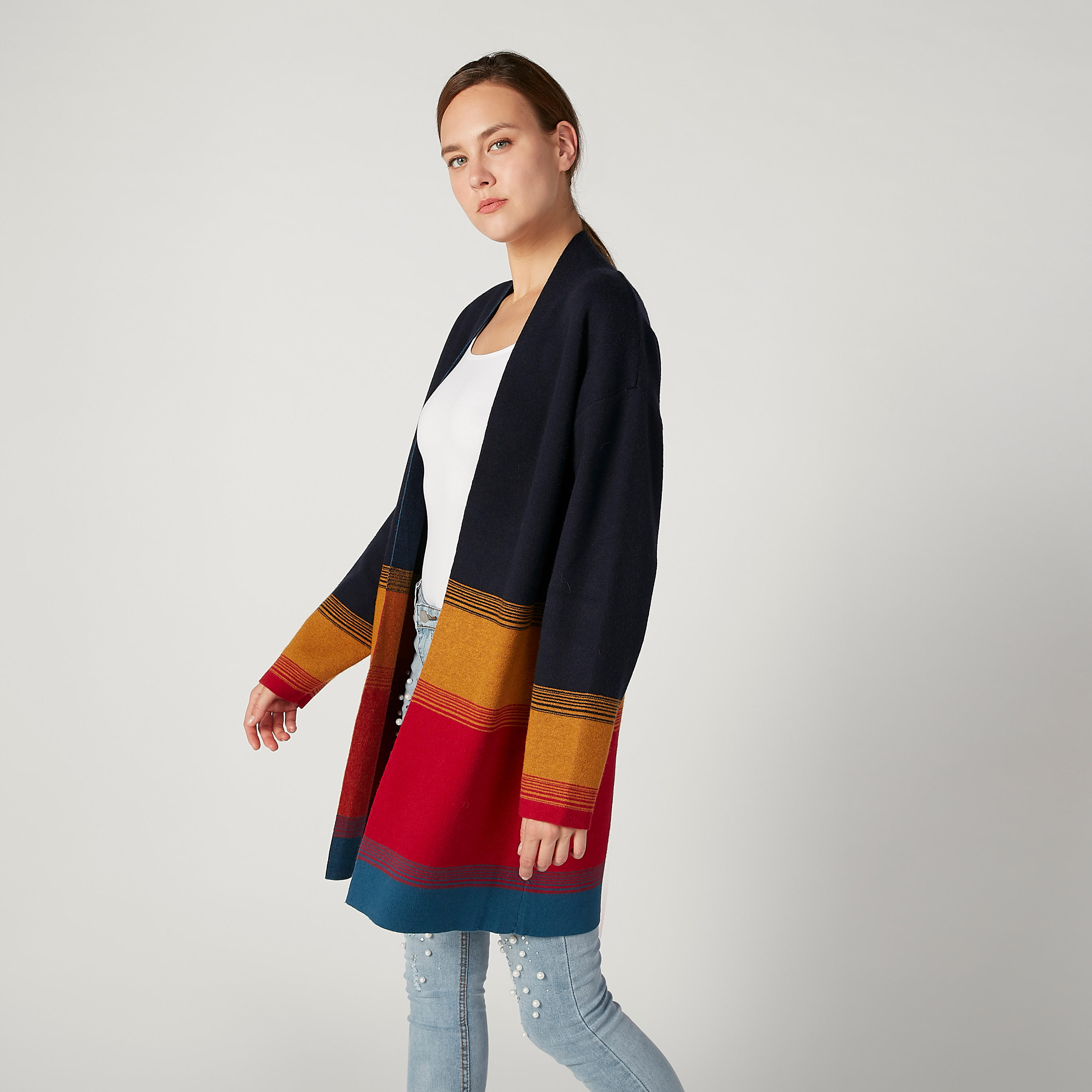 Striped Longline Cardigan with Long Sleeves-women-winterwear-cardigansandjumpers-cardigans-image-5