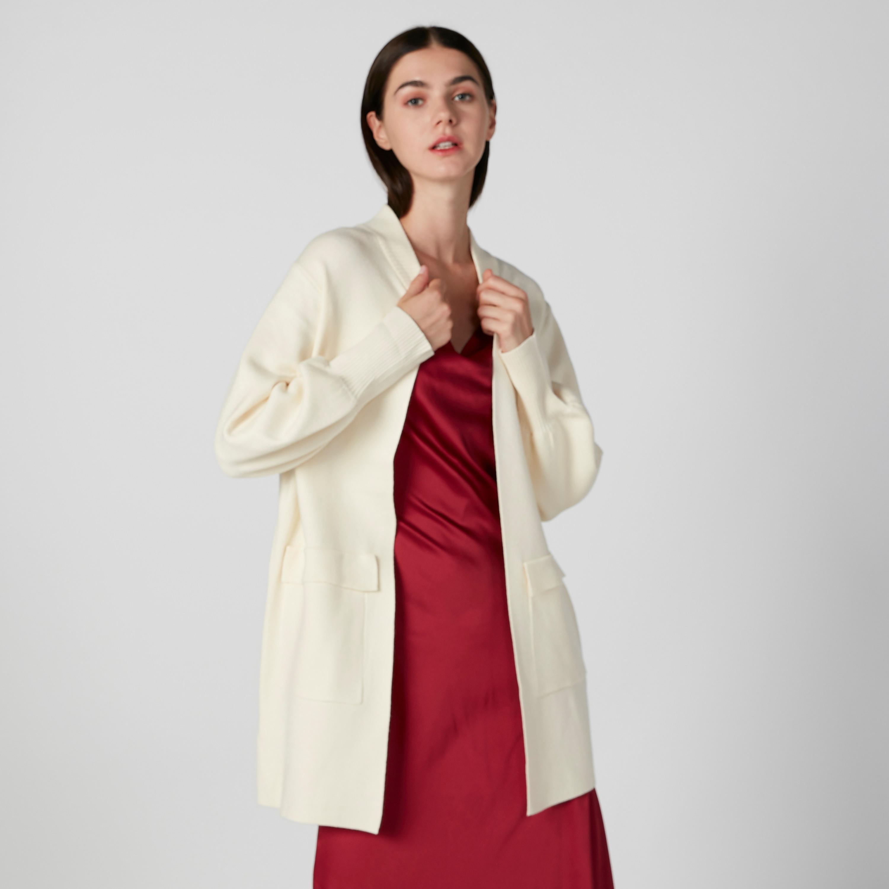 كارديجان بارز الملمس بأكمام طويلة وجيوب بطيّة-women-winterwear-cardigansandjumpers-cardigans-image-4
